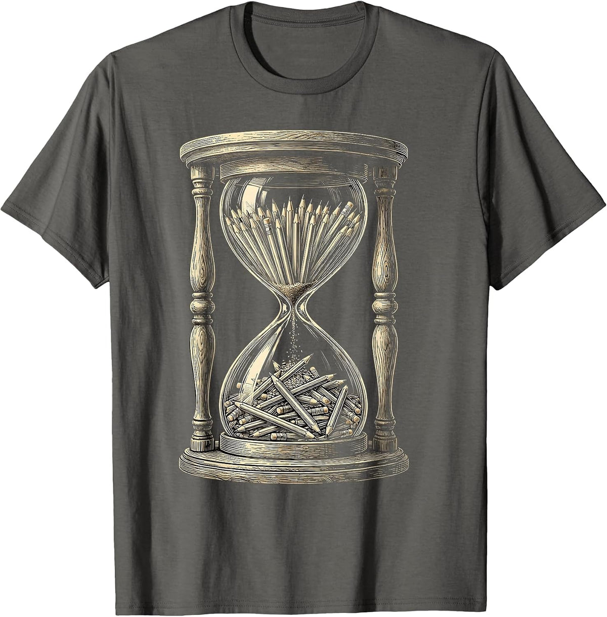 Middle School Teacher Vintage Hourglass Pencil Art T-Shirt - Asphalt Grey