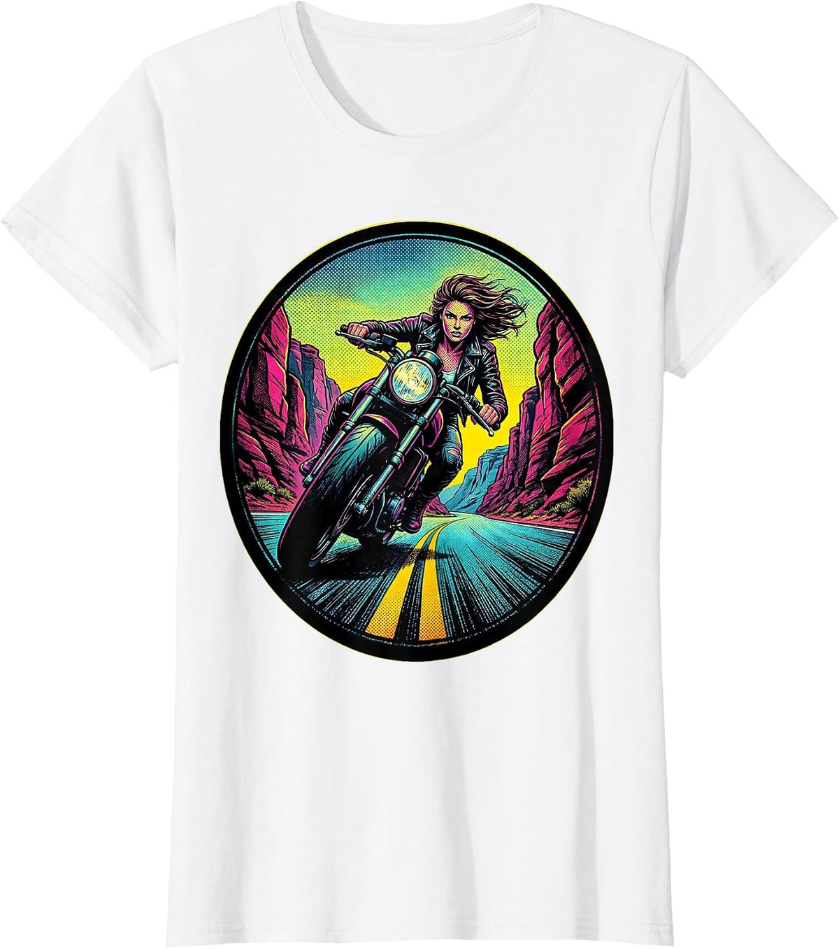 Motorcycle Rider Mountain Canyon Road Graphic T-Shirt - White