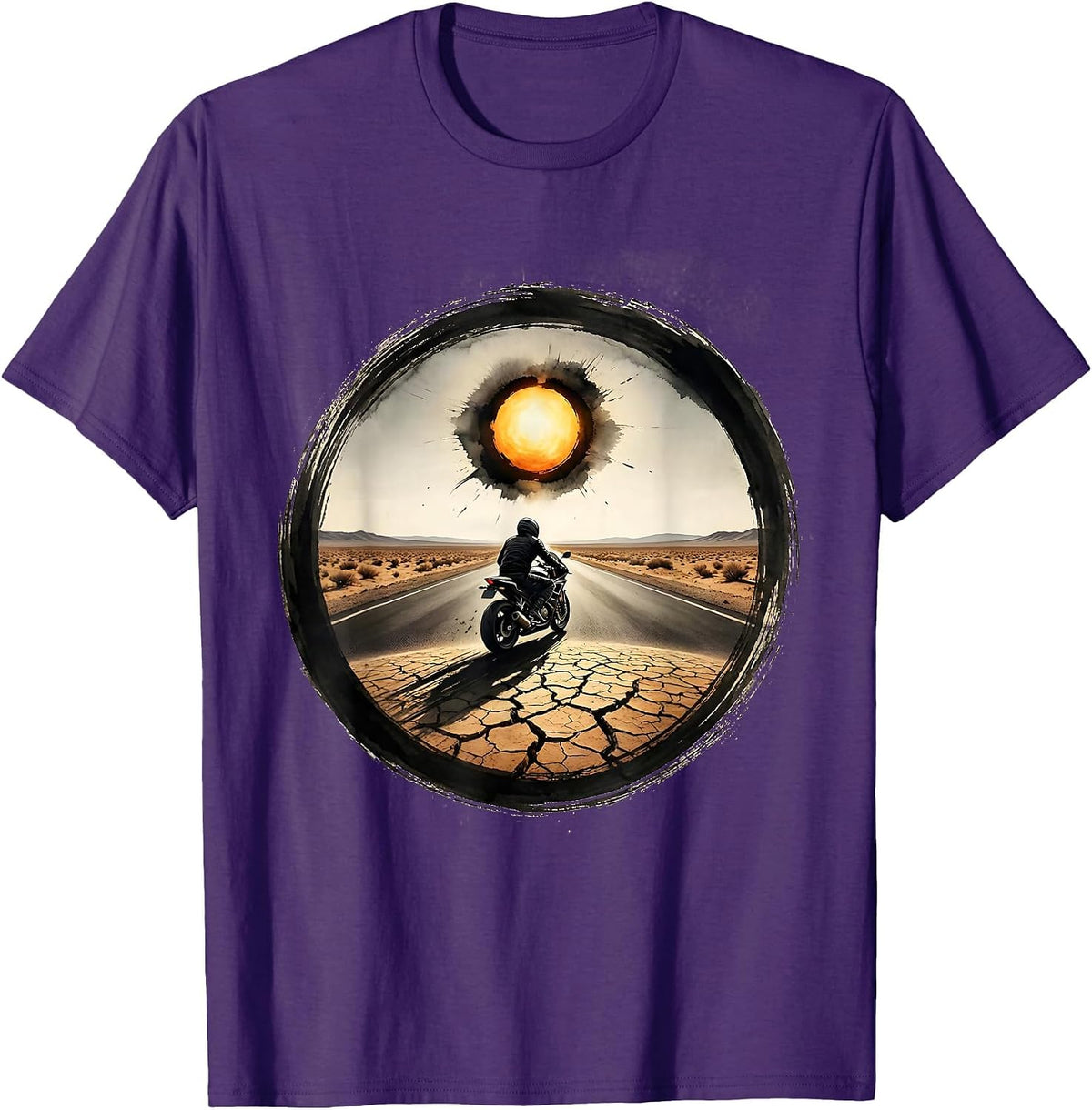 Men's Lone Rider Desert Highway Motorcycle graphic T-Shirt - Purple