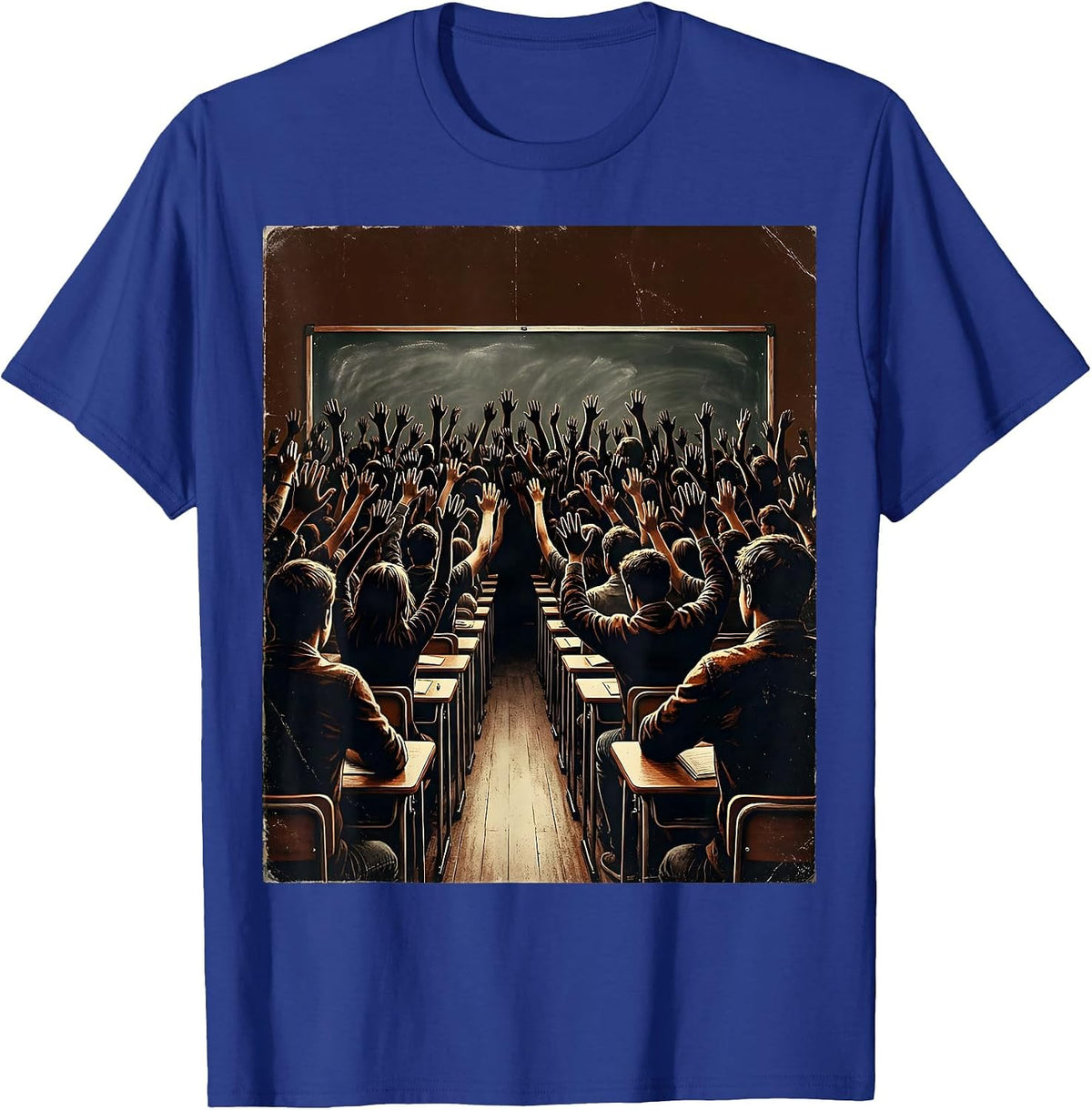 Men's Hand Raising Classroom Silhouette Teacher Design T-Shirt - Royal Blue
