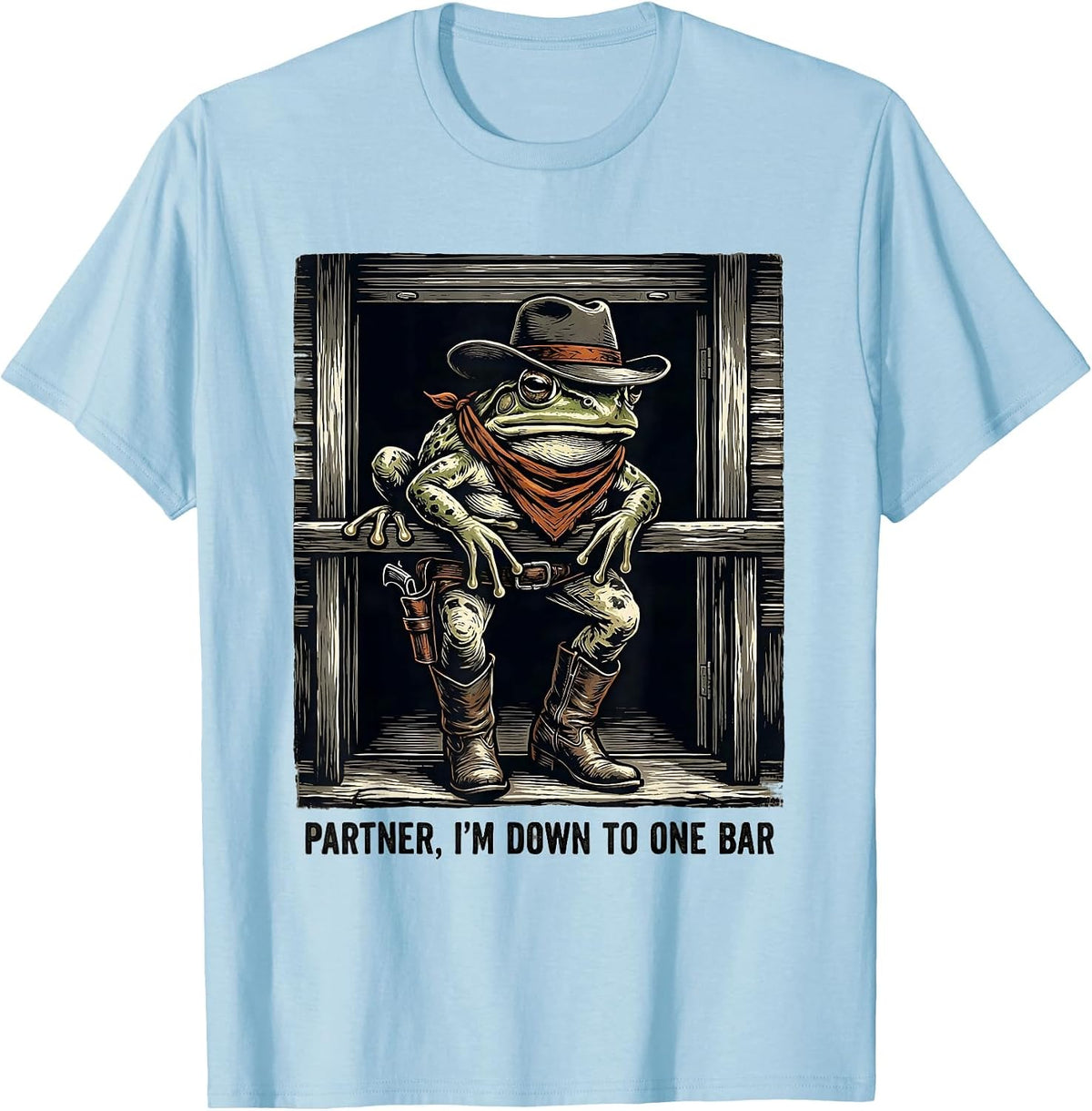 Men's Partner I'm Down To One Bar Funny Cowboy Frog Meme T-Shirt - Baby Blue