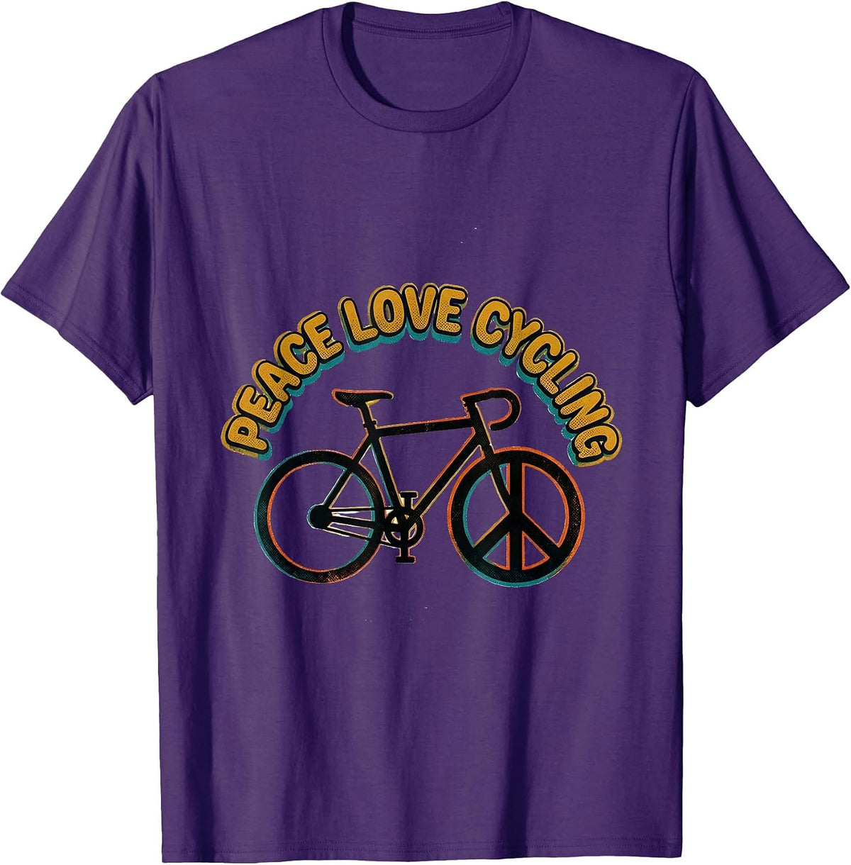 Peace Love Cycling Retro Hippie Peace Sign Nostalgia T-Shirt - Purple