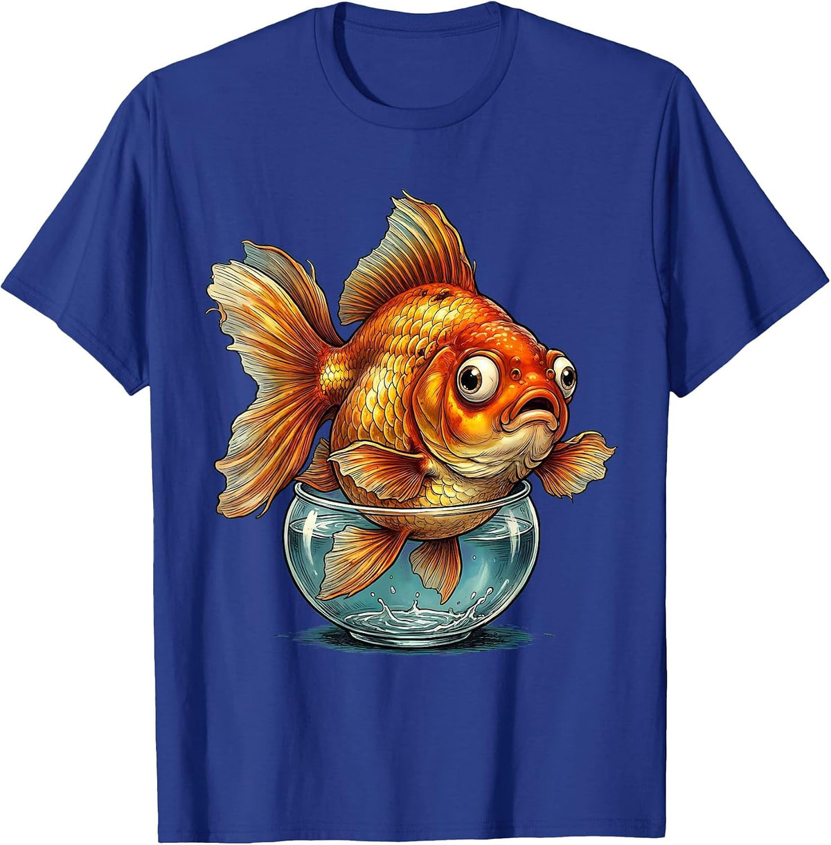 Men's Giant Goldfish Small Fishbowl Big Little Design T-Shirt - Royal Blue