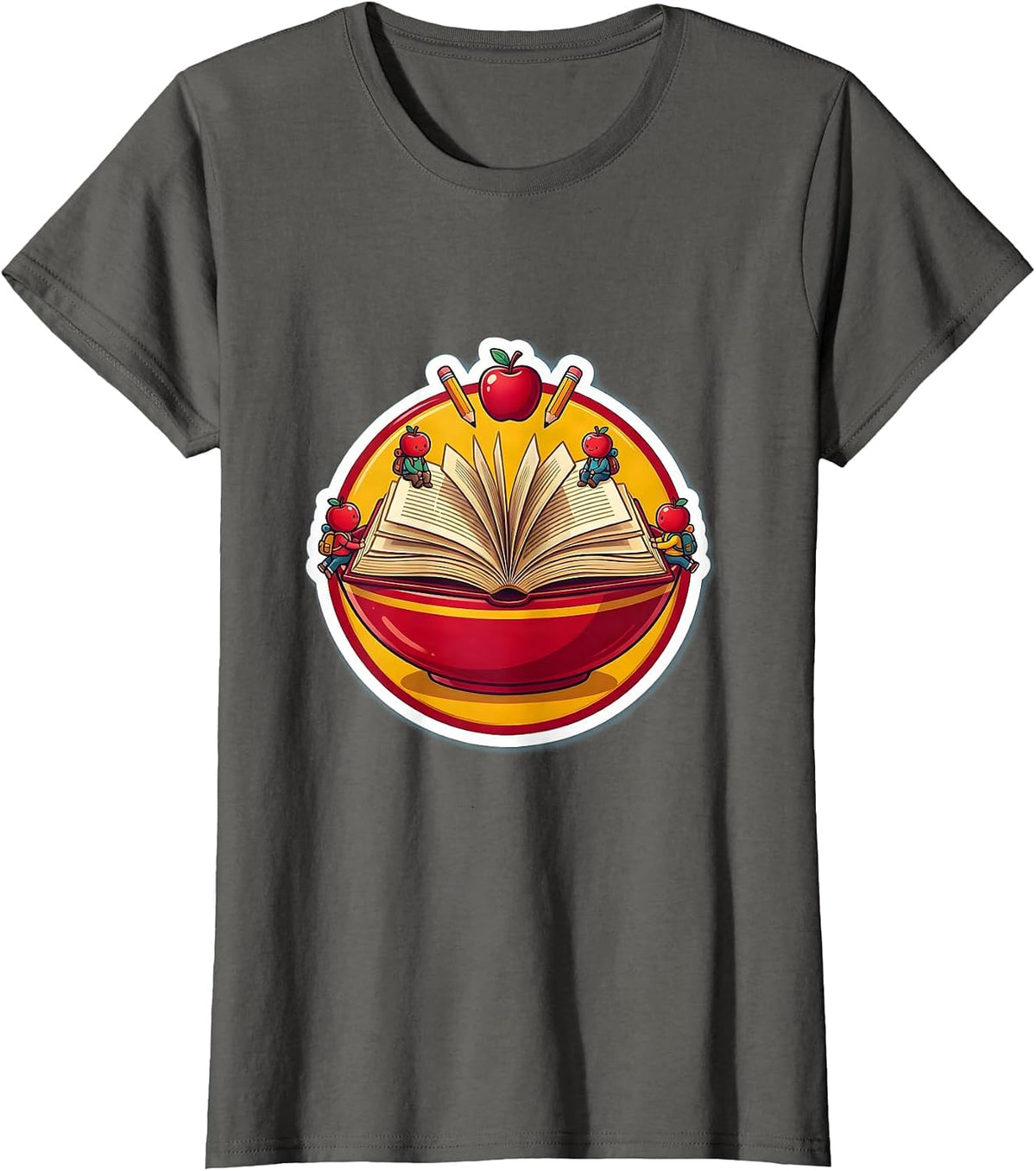 Women's 2nd Grade Teacher Tiny Students Open Book Design T-Shirt - Asphalt Grey
