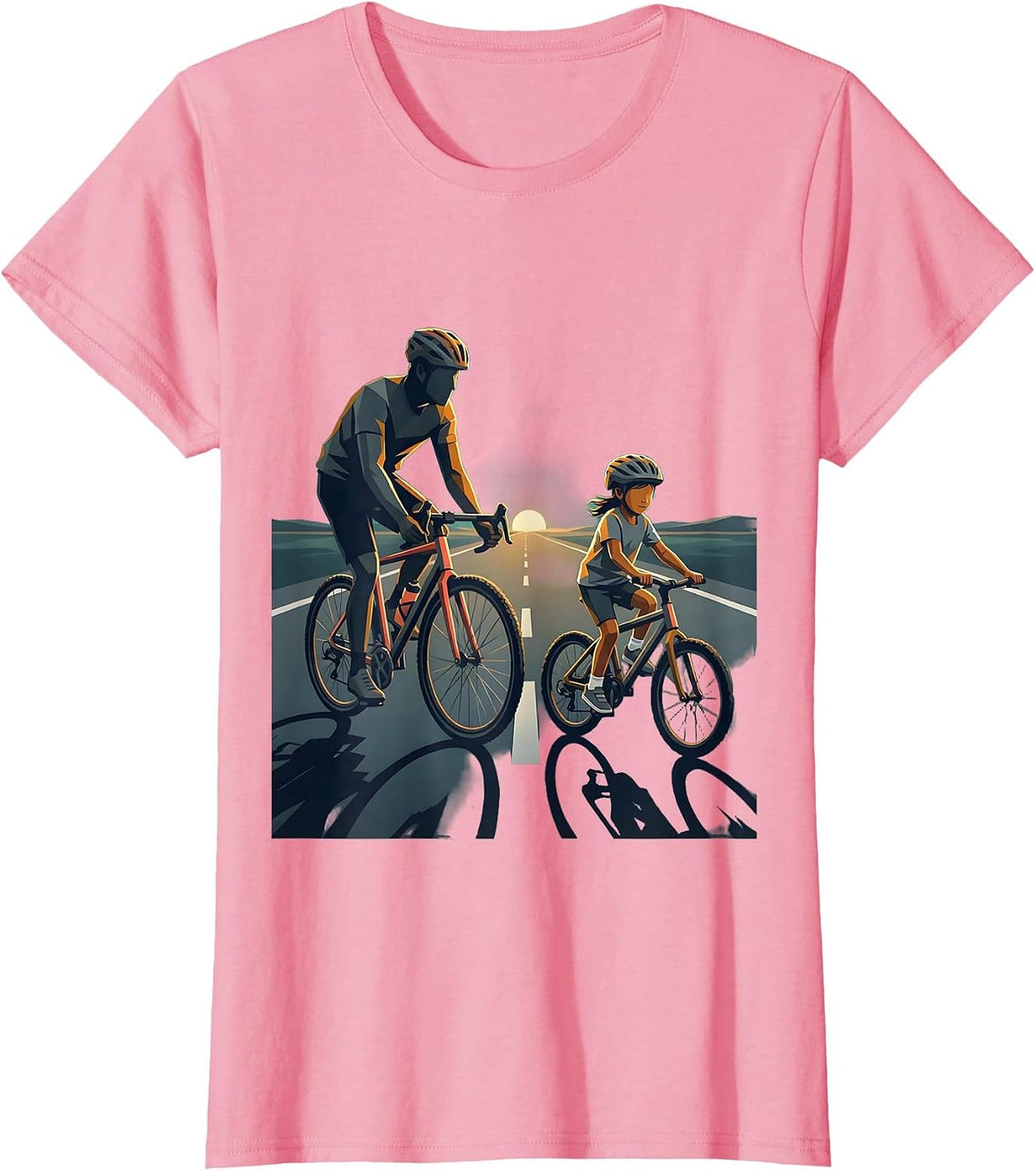 Women's Girl Dad Father Daughter Bike Ride Graphic Tee T-Shirt - Pink