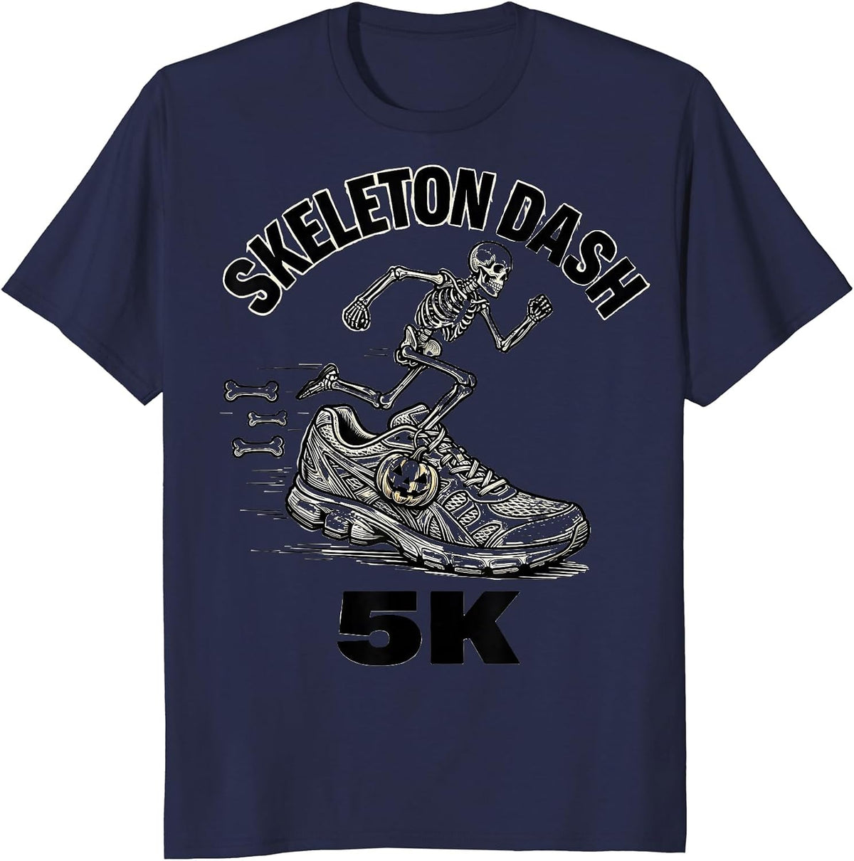 Skeleton Dash 5K Funny Halloween Running Costume Runner T-Shirt - Navy Blue