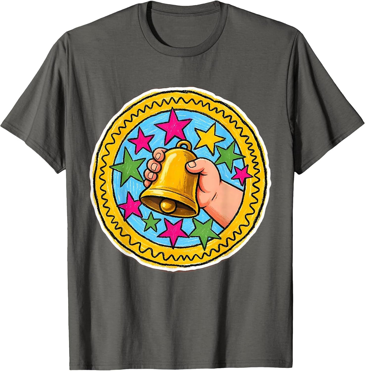 2nd Grade Teacher Bell and Stars Graphic T-Shirt - Asphalt Grey