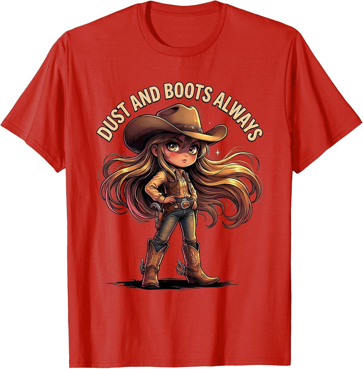 Men's Dust and Boots Always Western Cowgirl Design T-Shirt - Red