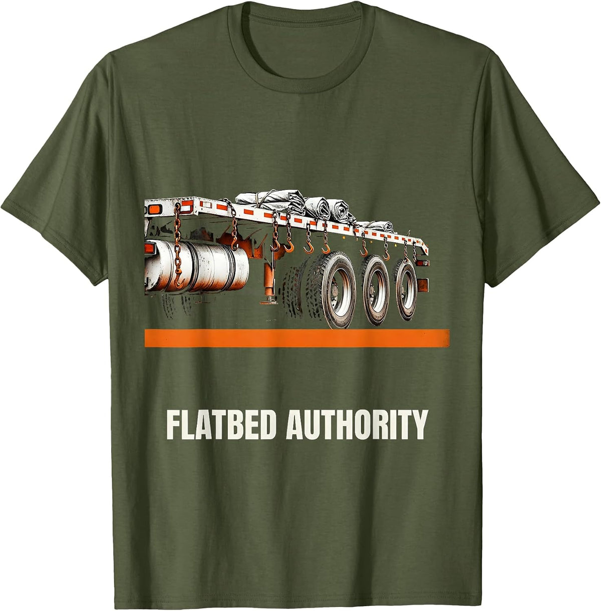 Men's Flatbed Authority Brutalist Graphic Truck Driver Humor T-Shirt - Olive Green