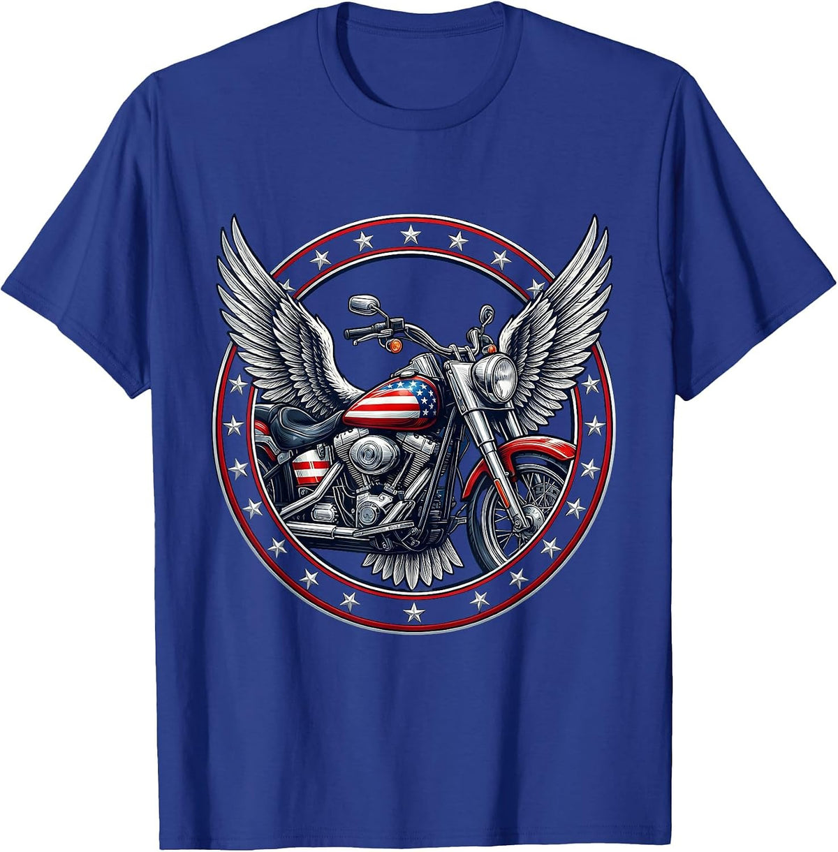 Vintage Stars and Stripes Motorcycle Graphic T-Shirt - Royal Blue