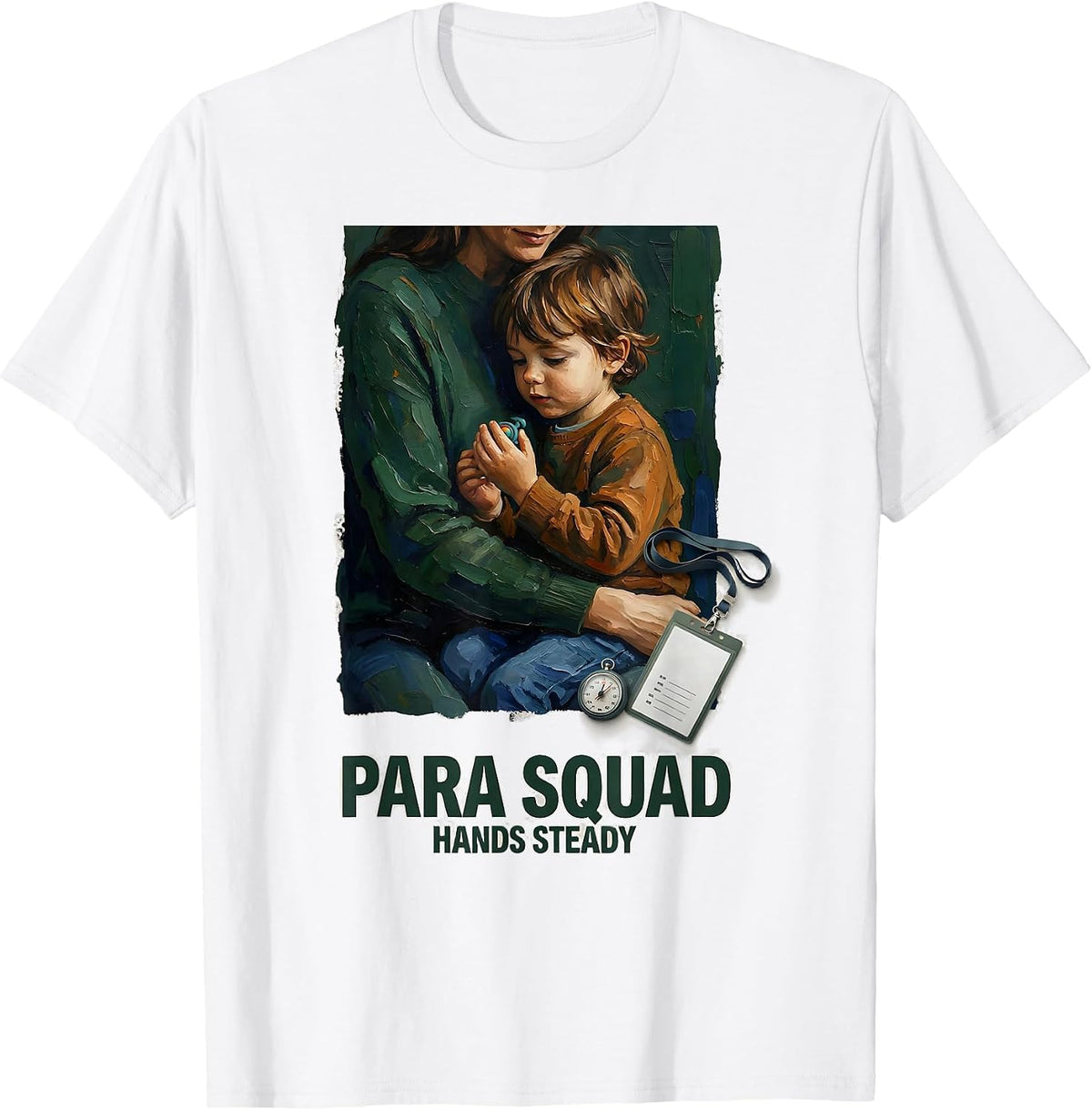Men's Para Squad Hands Steady Paraprofessional Teacher Aide Back T-Shirt - White