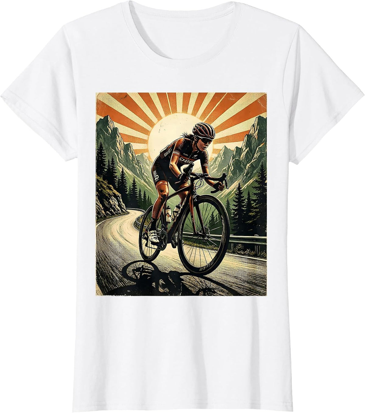 Women's Cyclist Climbing Mountain Road Graphic T-Shirt - White