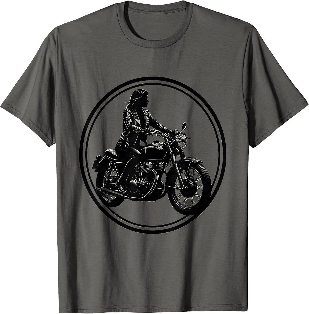 Vintage Motorcycle Rider Leather Jacket Graphic T-Shirt - Asphalt Grey
