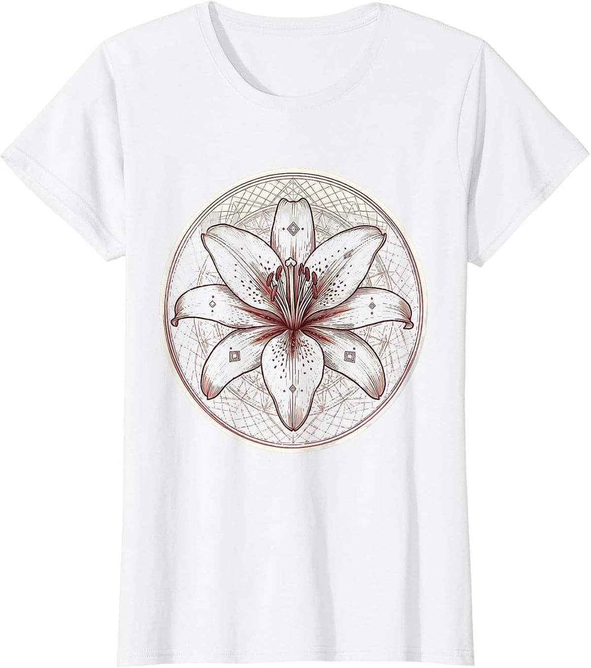 Mimi Stargazer Lily Geometric Line Art Design T-Shirt - White
