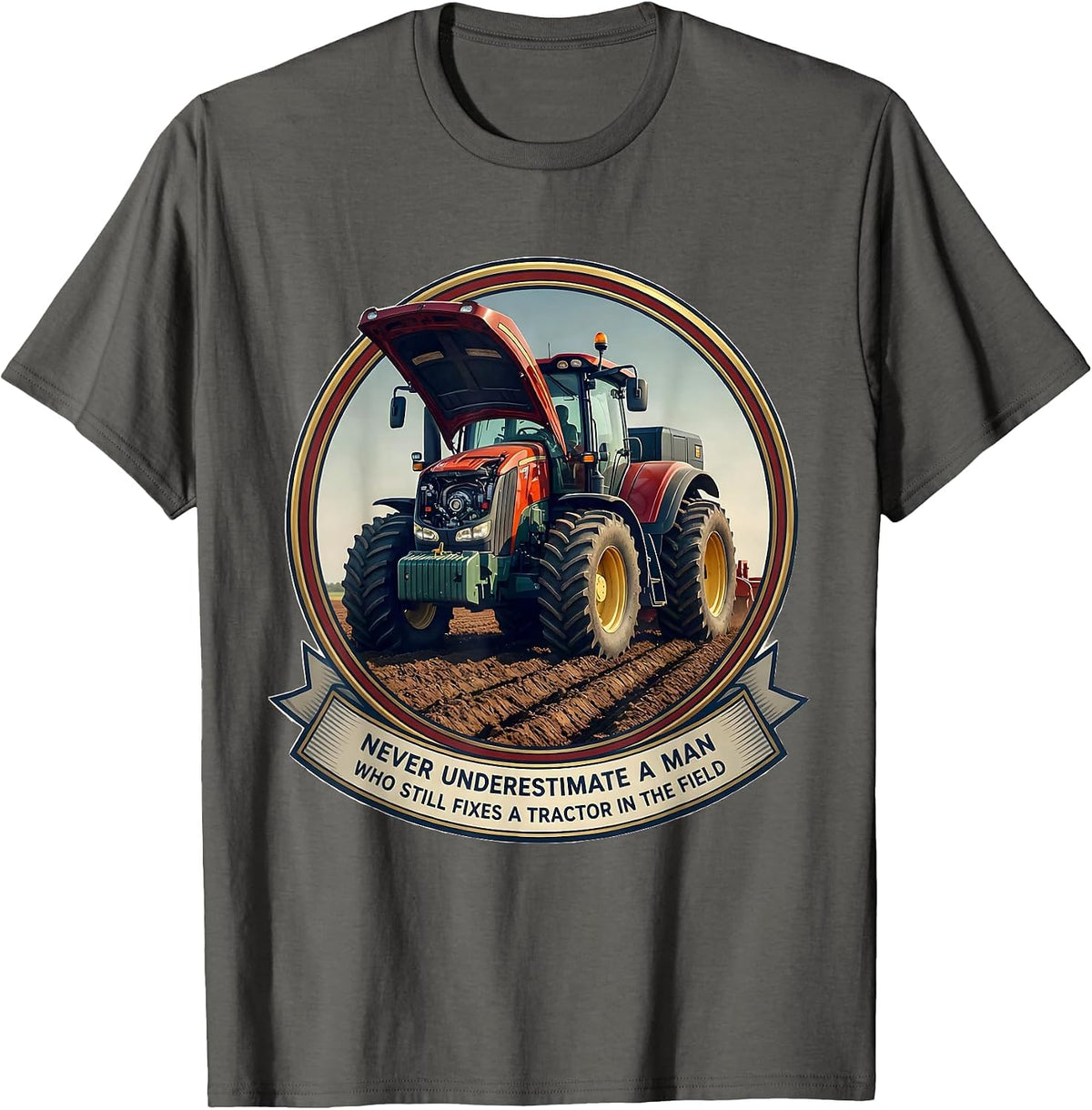 Men's Never Underestimate A Man Who Fixes A Tractor T-Shirt - Asphalt Grey
