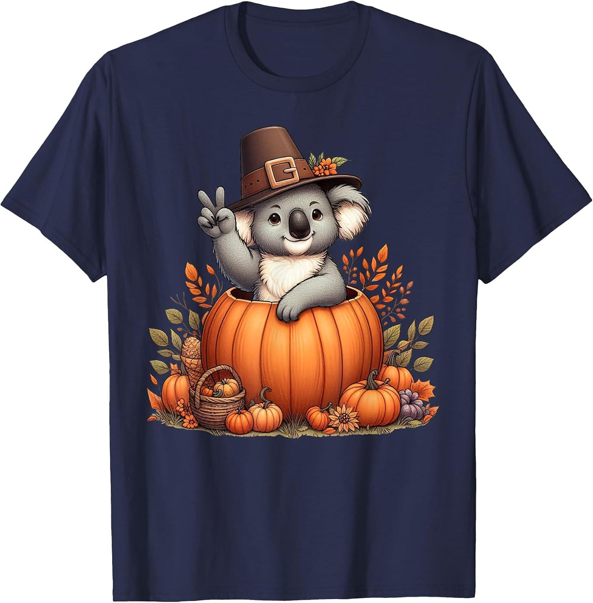 Autumn Pumpkin Fall Koala Thanksgiving Womens Mens Kids T-Shirt - Navy Blue