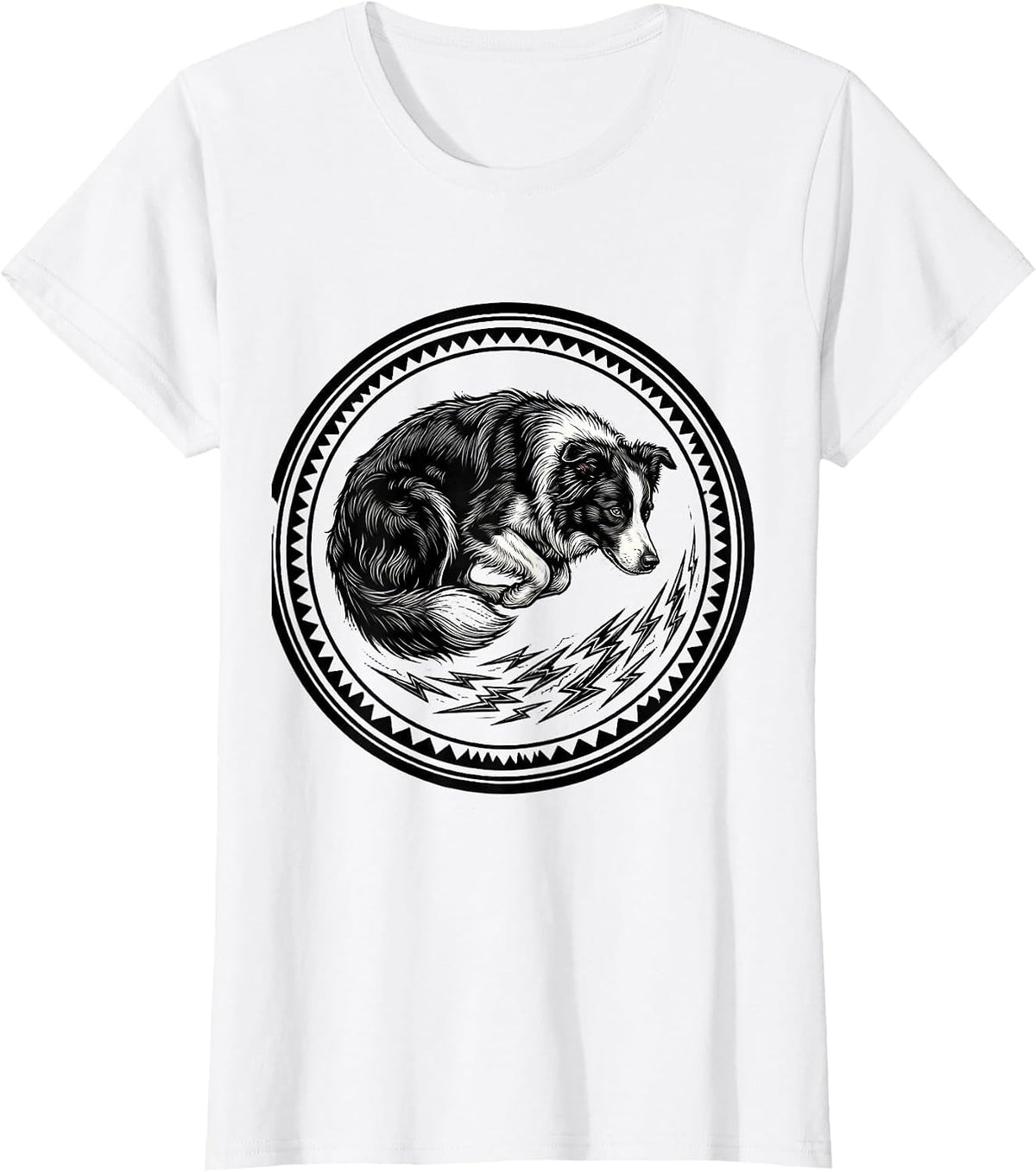 Women's Border Collie Herding Lightning Bolts Graphic T-Shirt - White