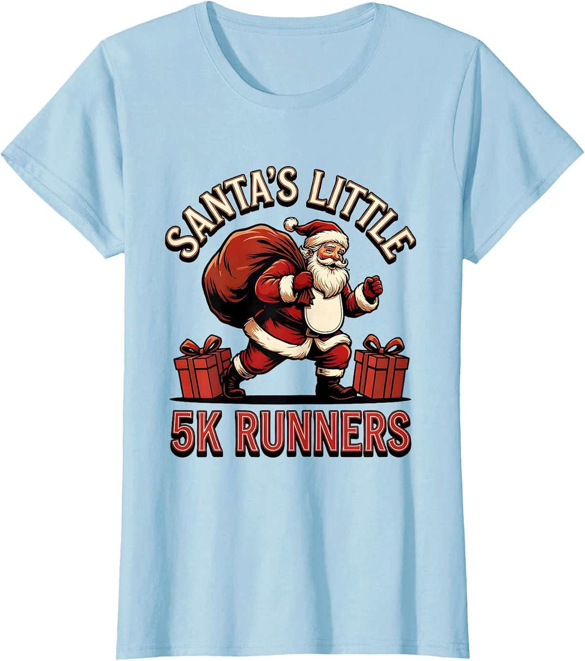 Santa's Little 5K Runners Funny Christmas Run Team Squad T-Shirt - Baby Blue