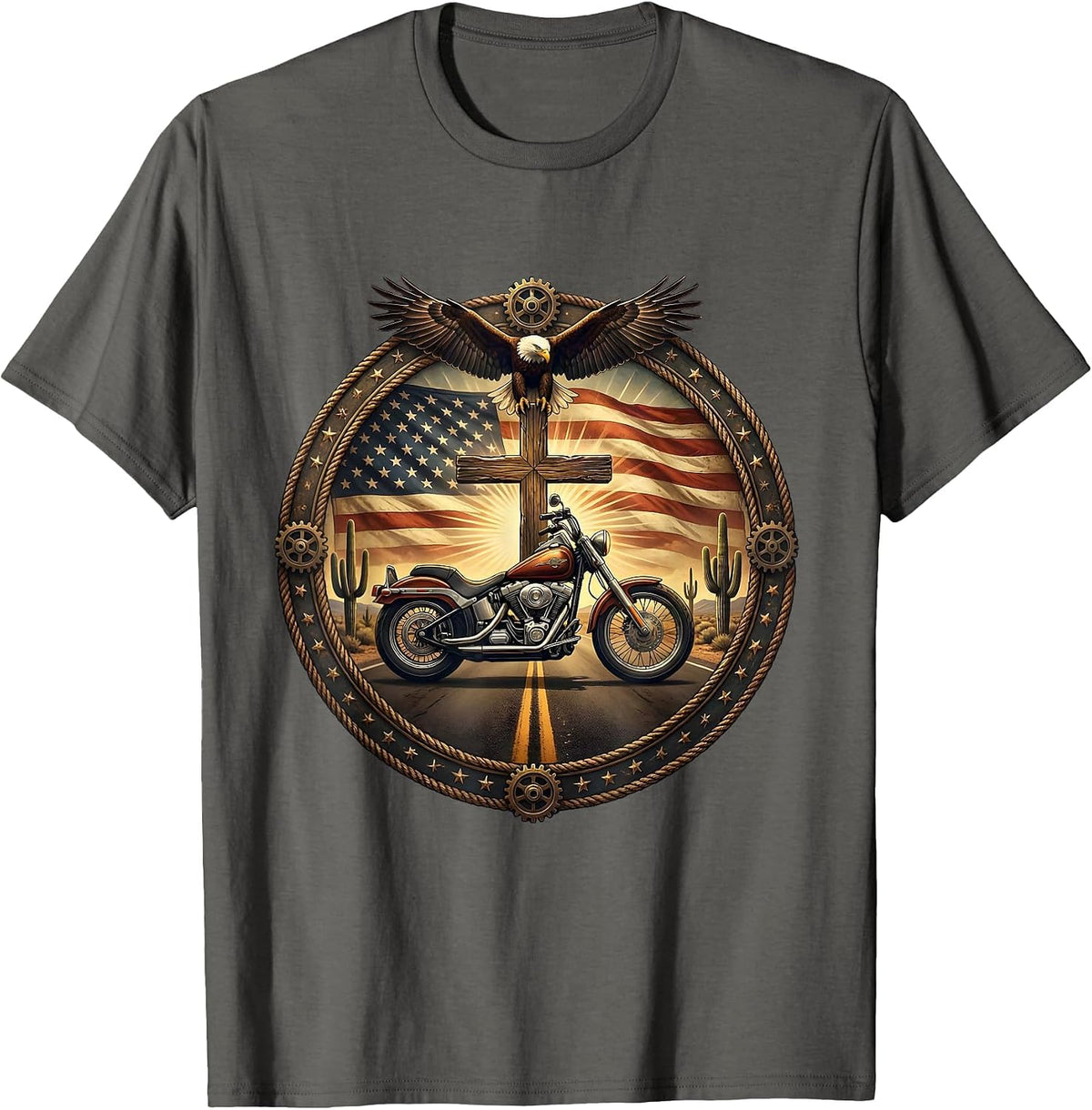Men's Vintage Motorcycle Desert Road USA Graphic T-Shirt - Asphalt Grey