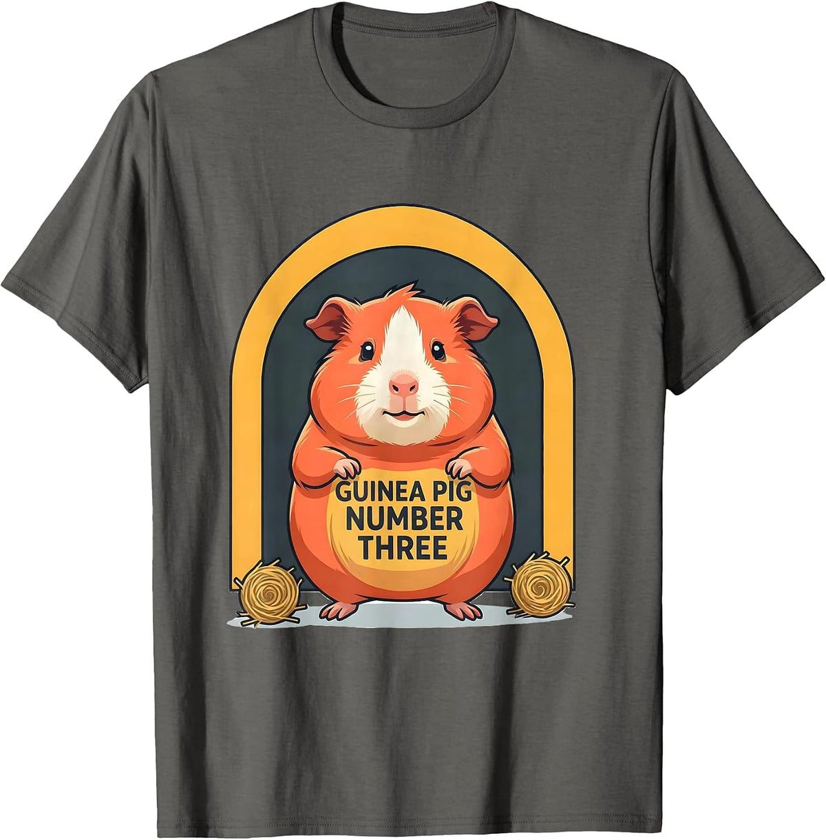 Men's Guinea Pig Number Three Flat Vector Pet Lover Humor T-Shirt - Asphalt Grey
