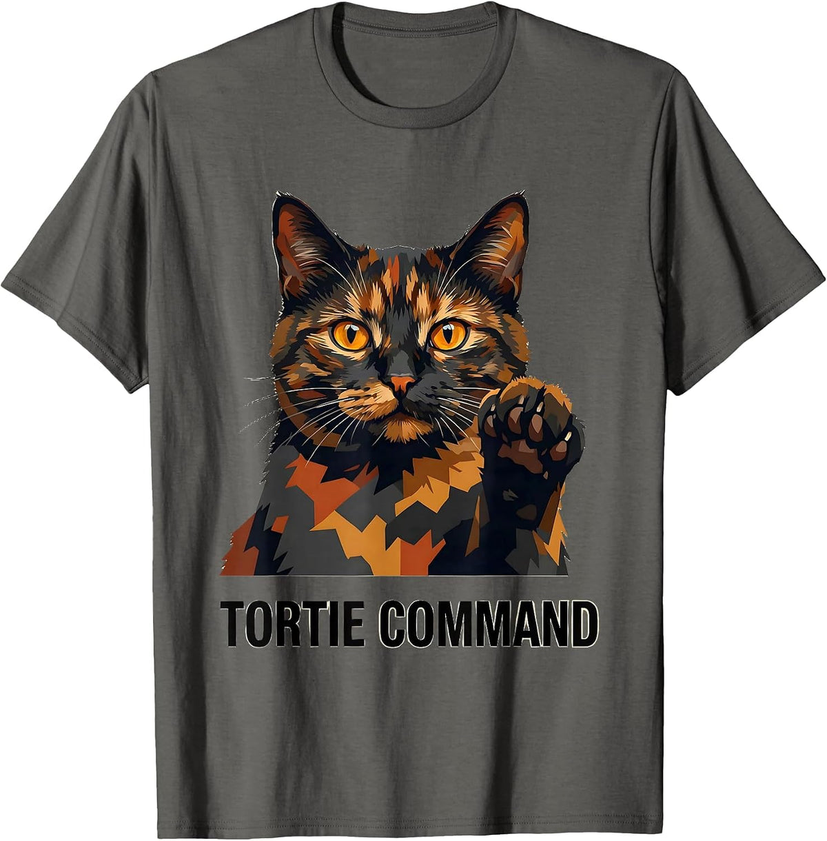 Men's Tortie Command Funny Tortie Cat Lover Tortoiseshell Cat T-Shirt - Asphalt Grey