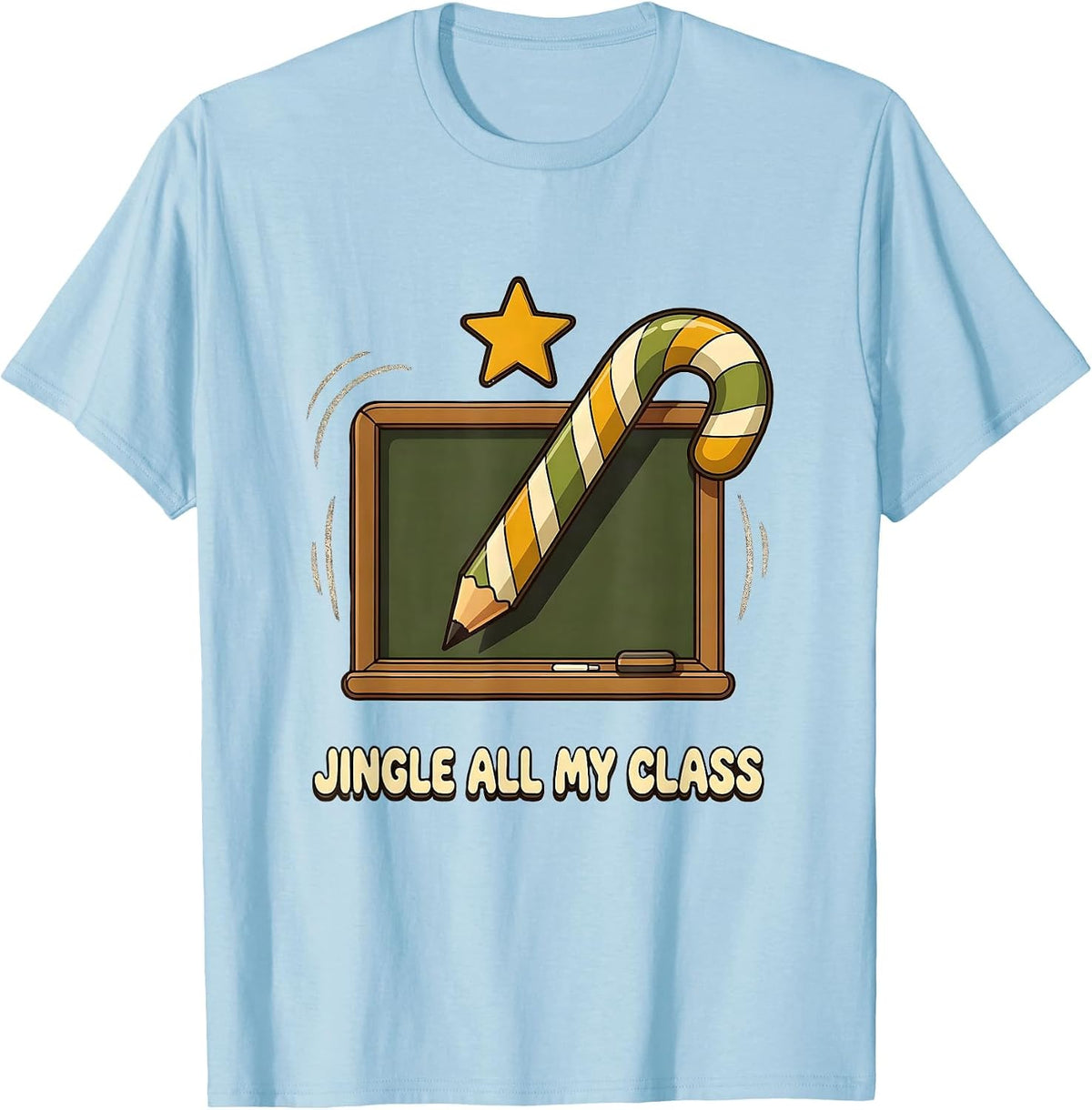 Men's Jingle All My Class Retro 70s Teacher Christmas Humor T-Shirt - Baby Blue