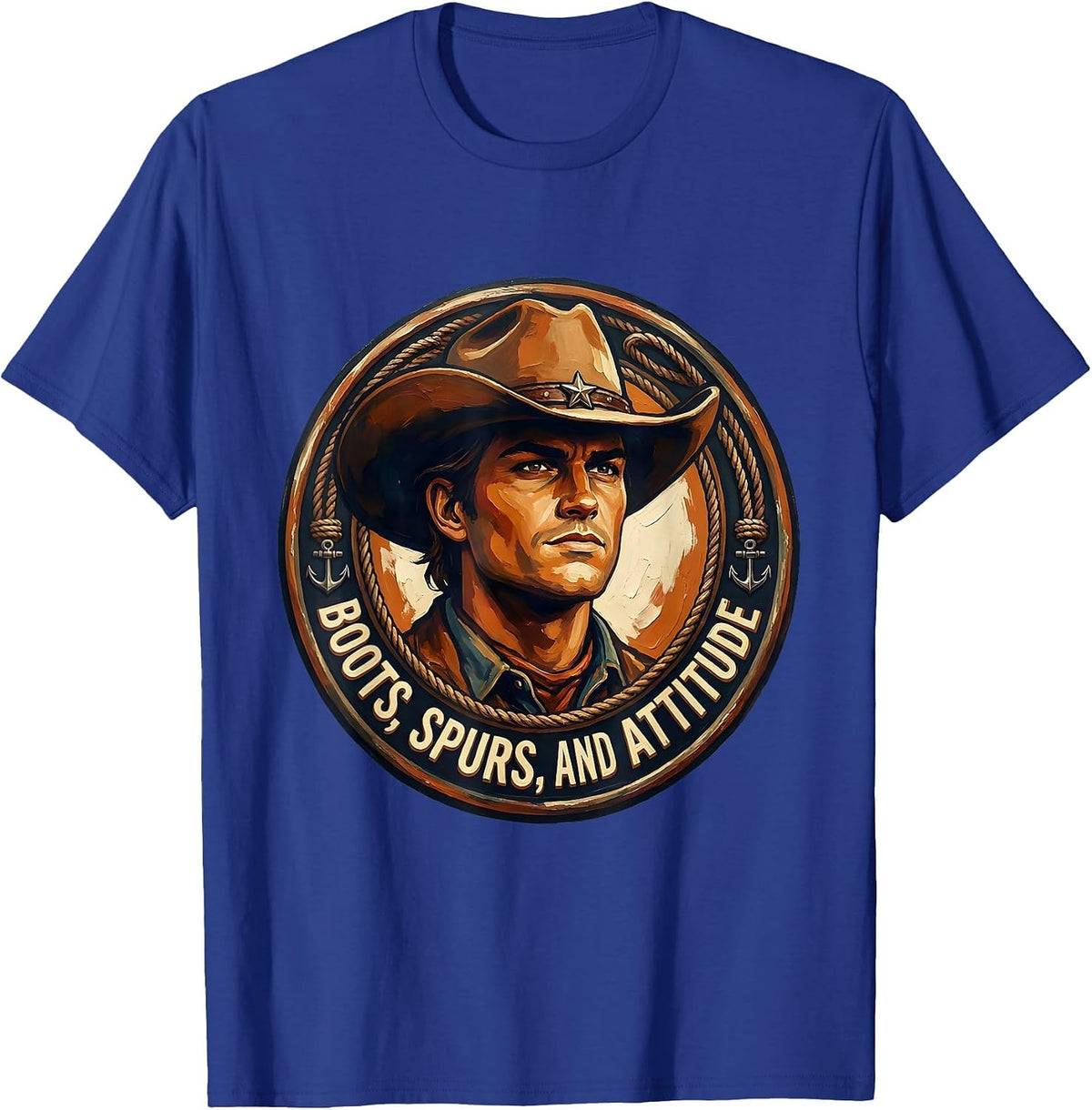 Boots Spurs and Attitude Cowgirl Design T-Shirt - Royal Blue