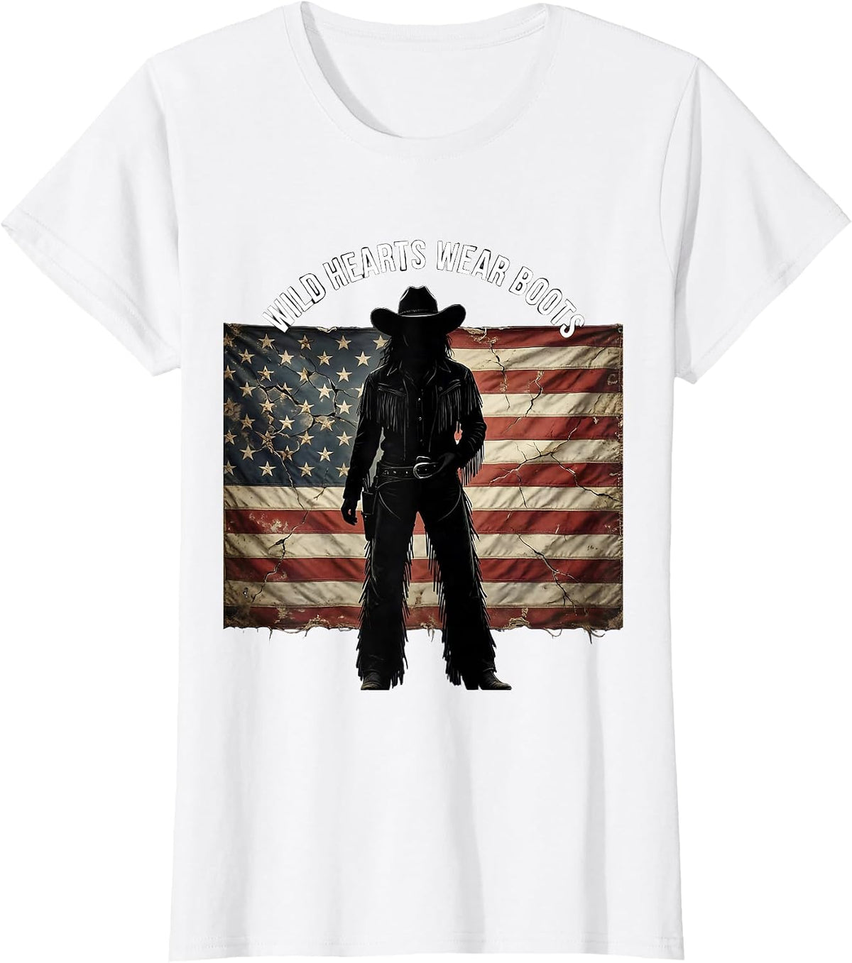 Wild Hearts Wear Boots Denim Cowgirl Design T-Shirt - White