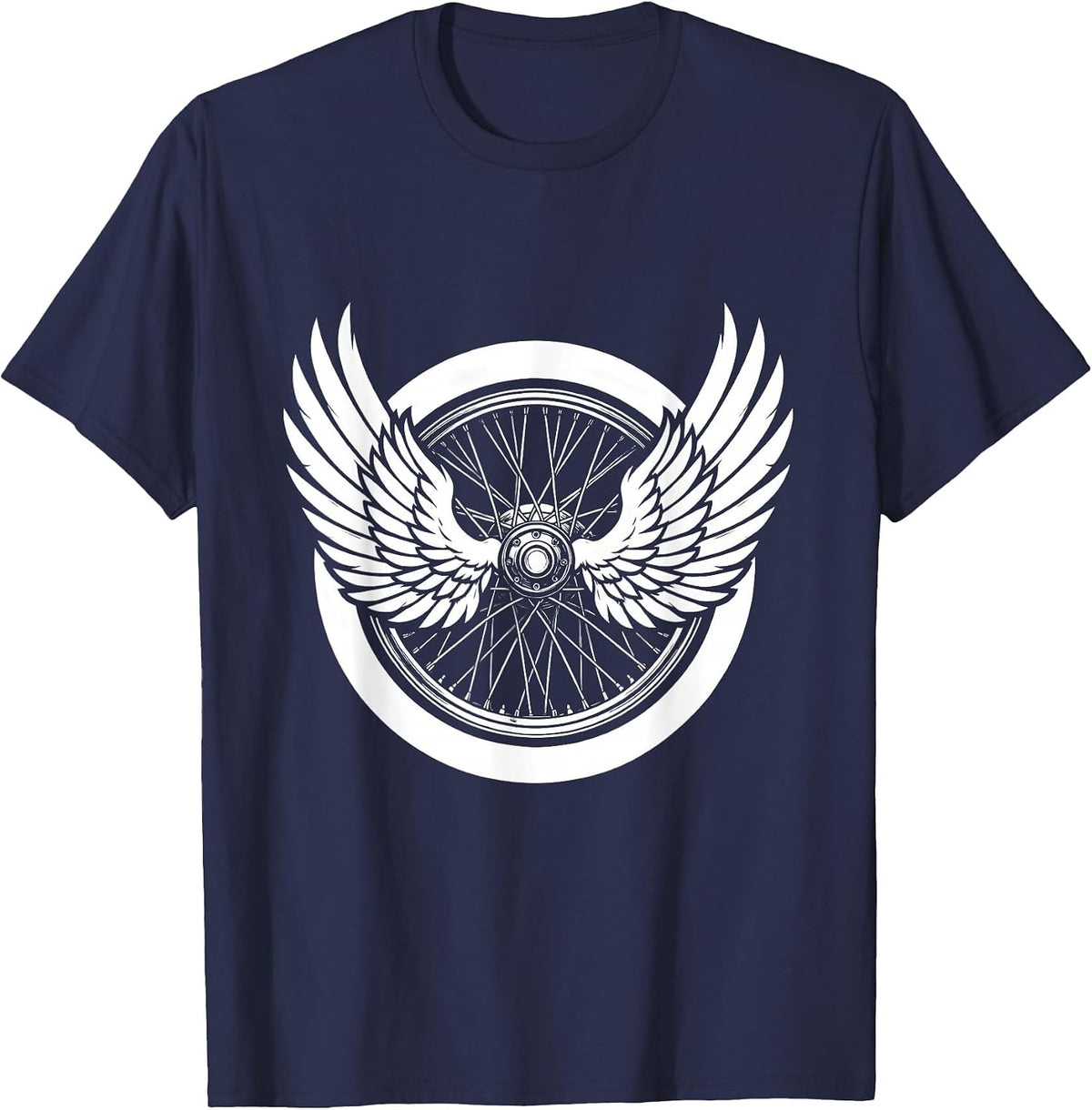 Winged Motorcycle Wheel Freedom Burst Graphic T-Shirt - Navy Blue