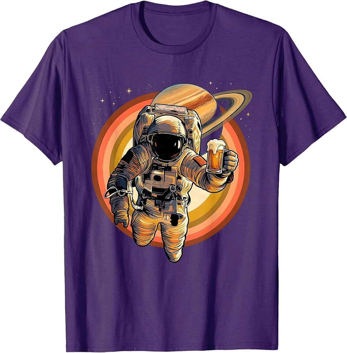 Astronaut Floating in Space with Pint Glass T-Shirt - Purple