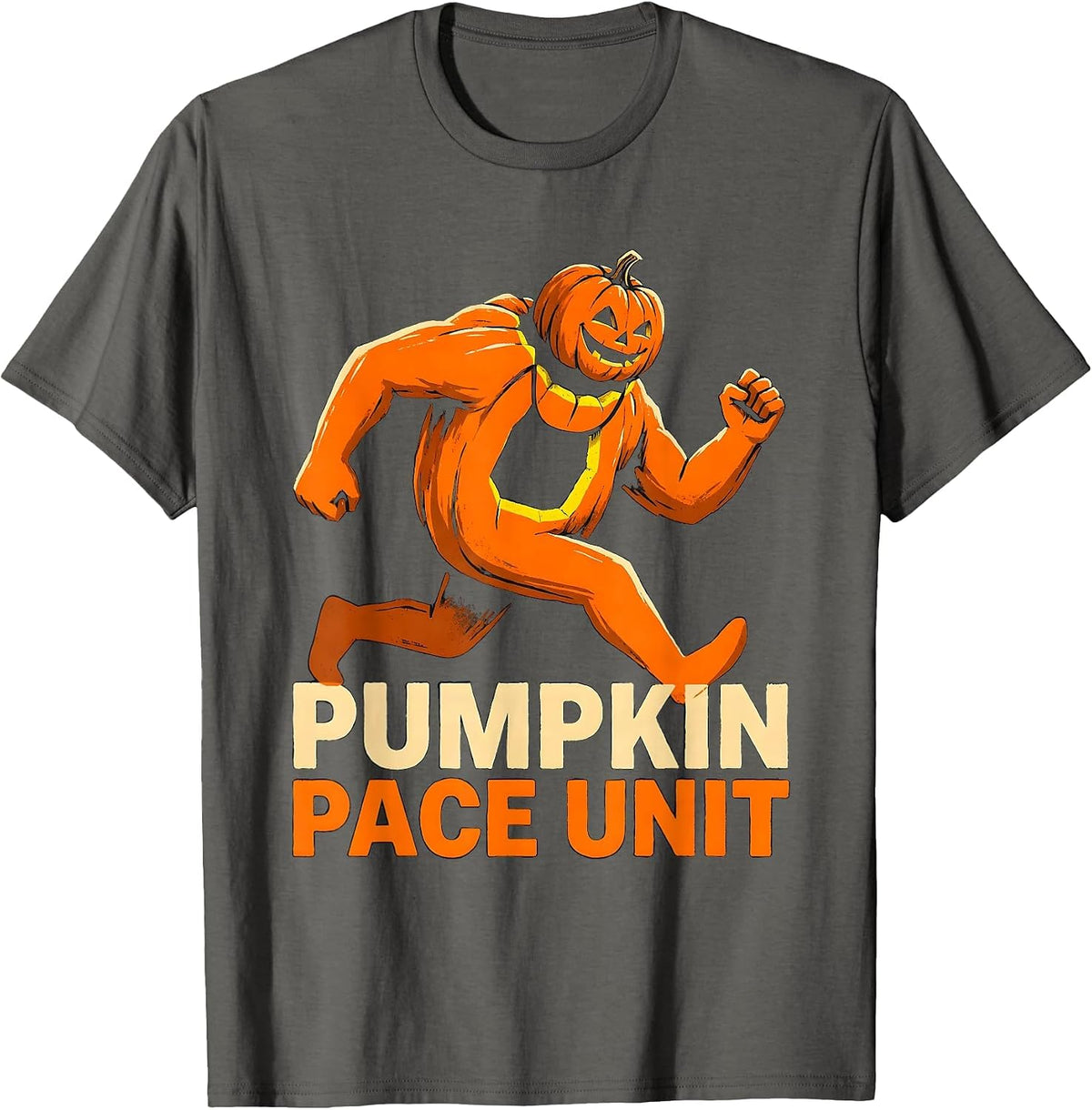 Pumpkin Pace Unit Funny Runner Halloween Costume Marathon T-Shirt - Asphalt Grey