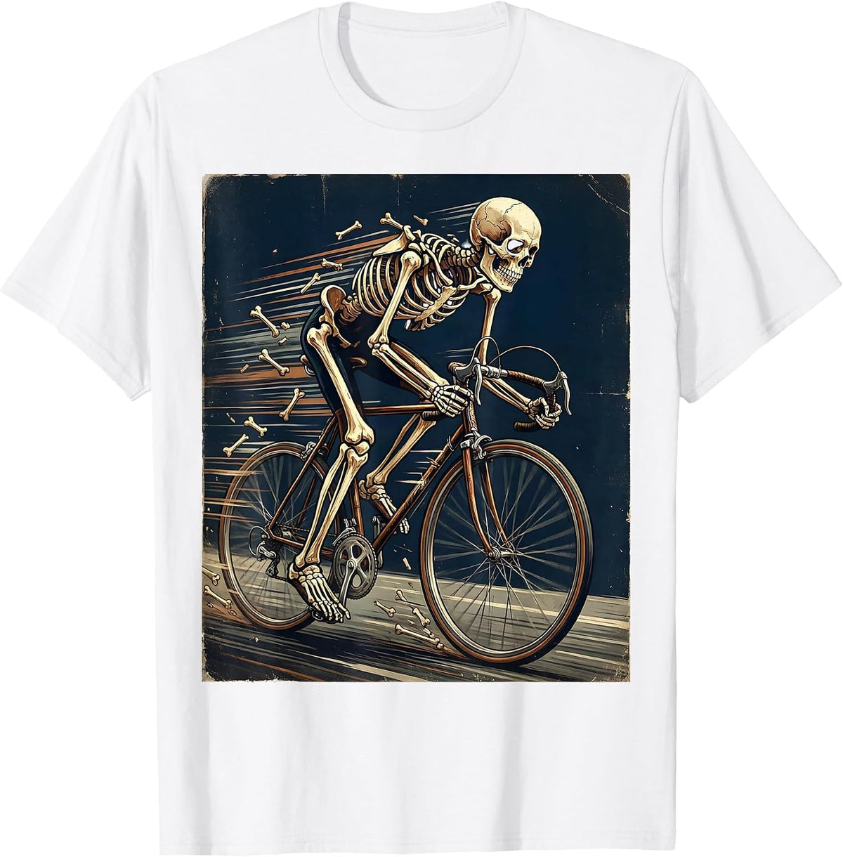 Men's Skeleton Cyclist Racing Full Speed Bike Graphic T-Shirt - White