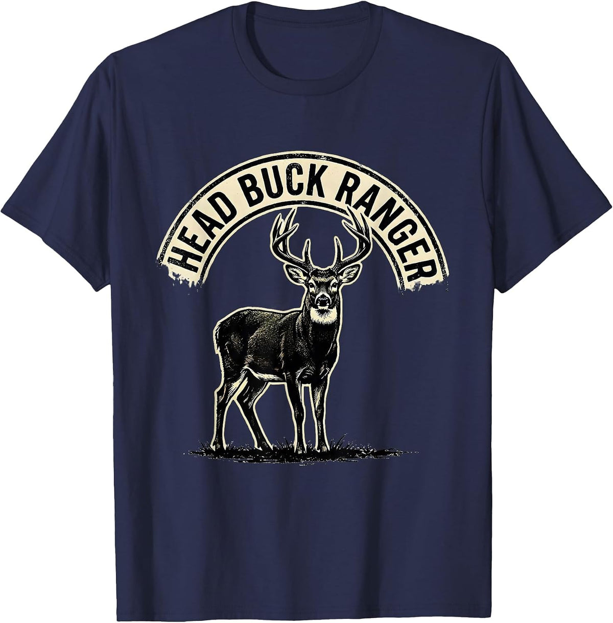 Head Buck Ranger Funny Deer Hunting Hunter Dad Gift T-Shirt - Navy Blue