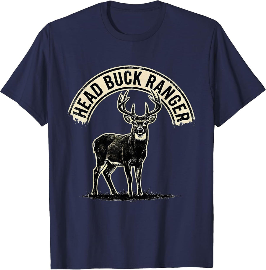 Head Buck Ranger Funny Deer Hunting Hunter Dad Gift T-Shirt - Navy Blue