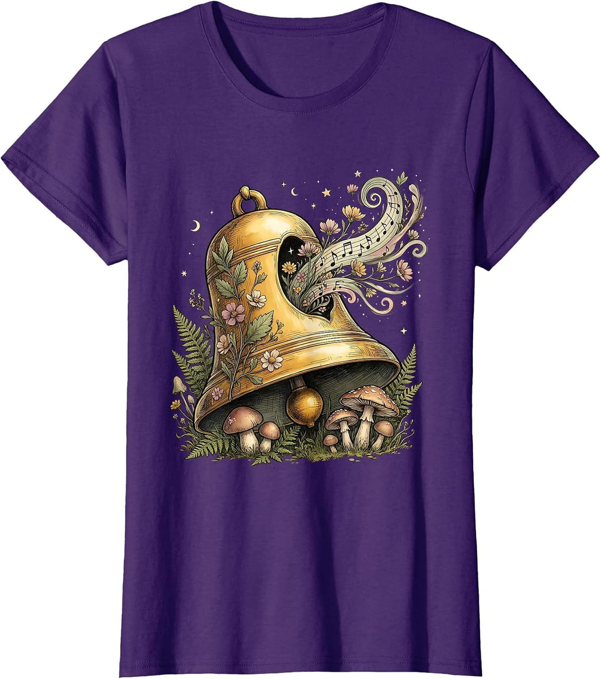 Women's 2nd Grade Teacher Ringing Bell Musical Notes T-Shirt - Purple
