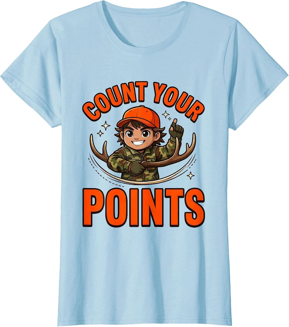 Women's COUNT YOUR POINTS Funny Deer Hunter Hunting Camp T-Shirt - Baby Blue
