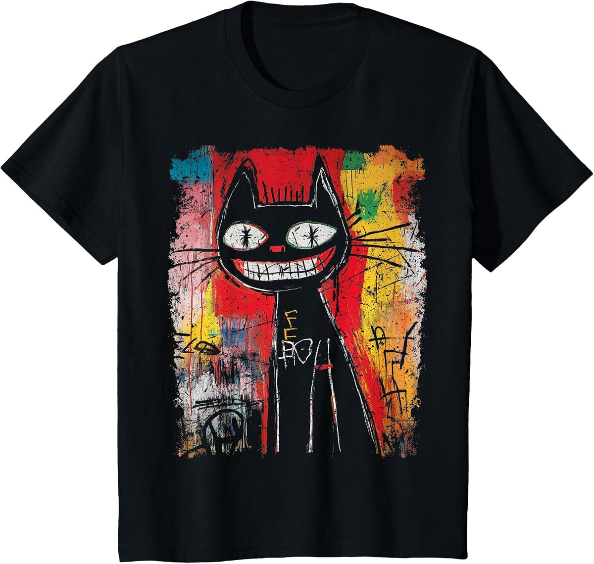 Pop Art Style Cat 90s Men's Graffiti T-Shirt - Black