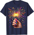 Birthday Girl Sparkler Manicured Hand Graphic T-Shirt - Navy Blue