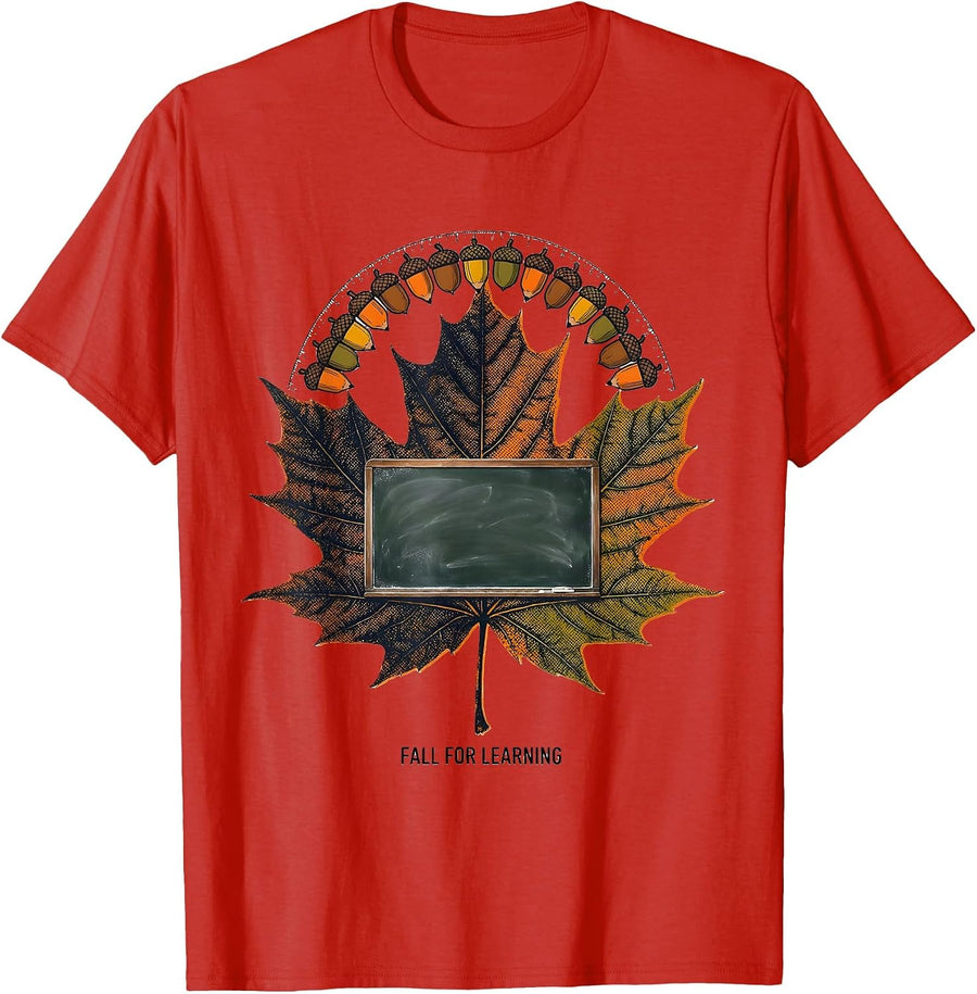 Men's Fall For Learning Retro Teacher Fall Festival Halloween T-Shirt - Red