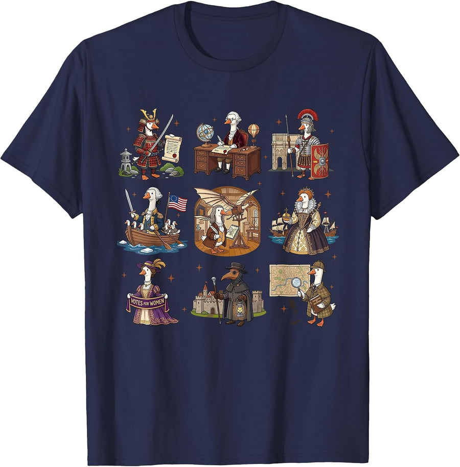 Silly Goose History Teacher Funny Goose Meme 4th of July T-Shirt - Navy Blue