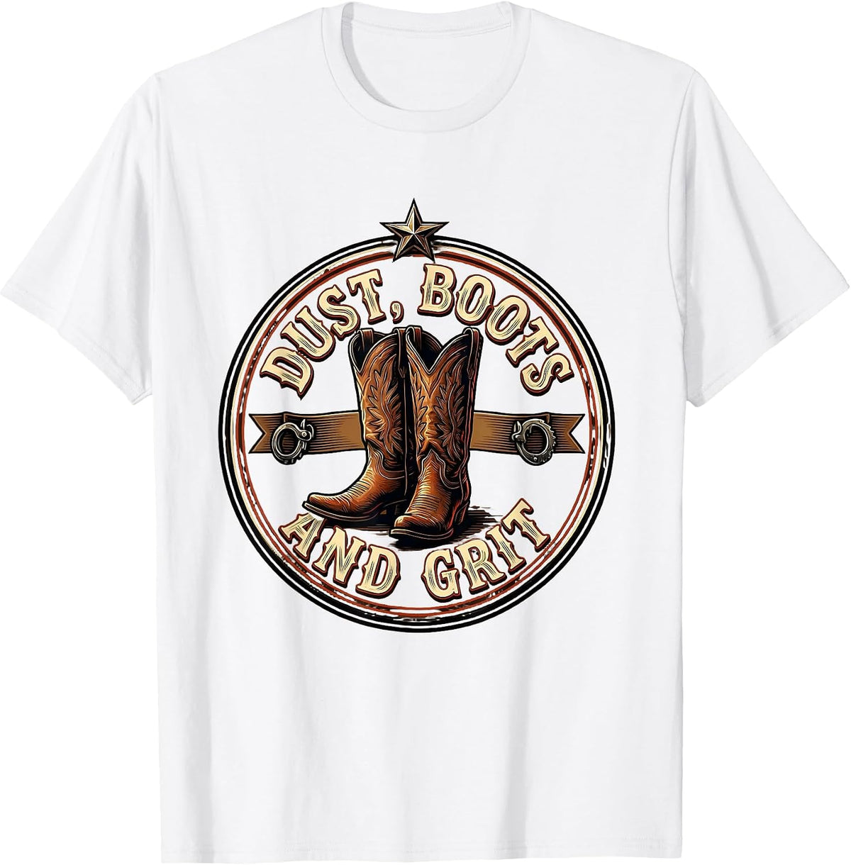 Men's Dust Boots and Grit Cowgirl Western Design T-Shirt - White