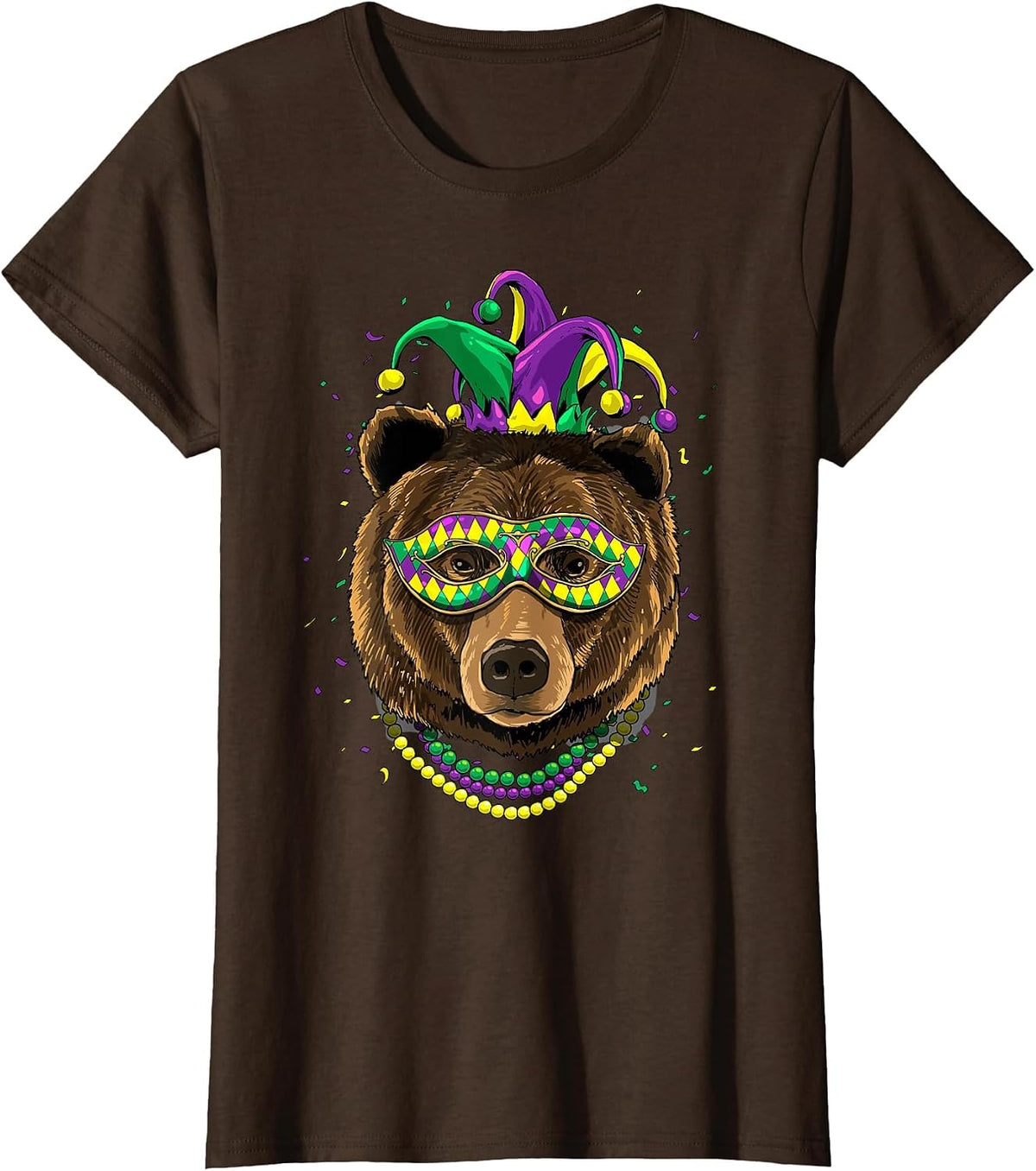 Bear Animal Lover Cute Mardi Gras Carnival Jester T-Shirt, Women, Brown, 3X-Large - As Pictured