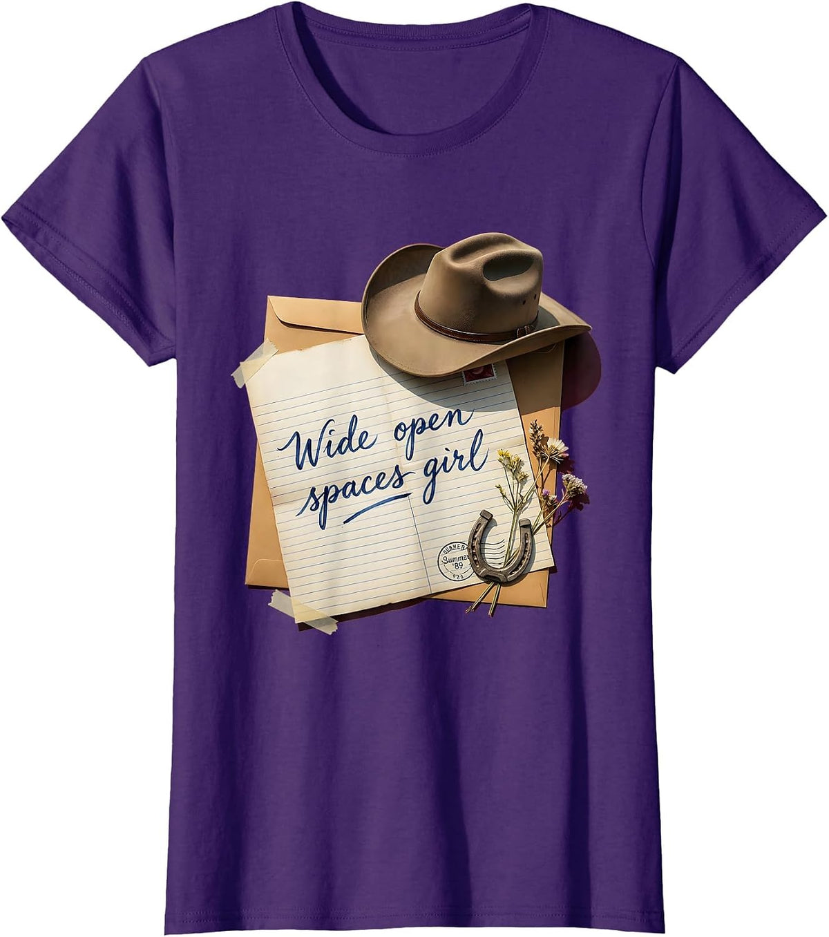 Women's Wide Open Spaces Girl Cowgirl Design T-Shirt - Purple