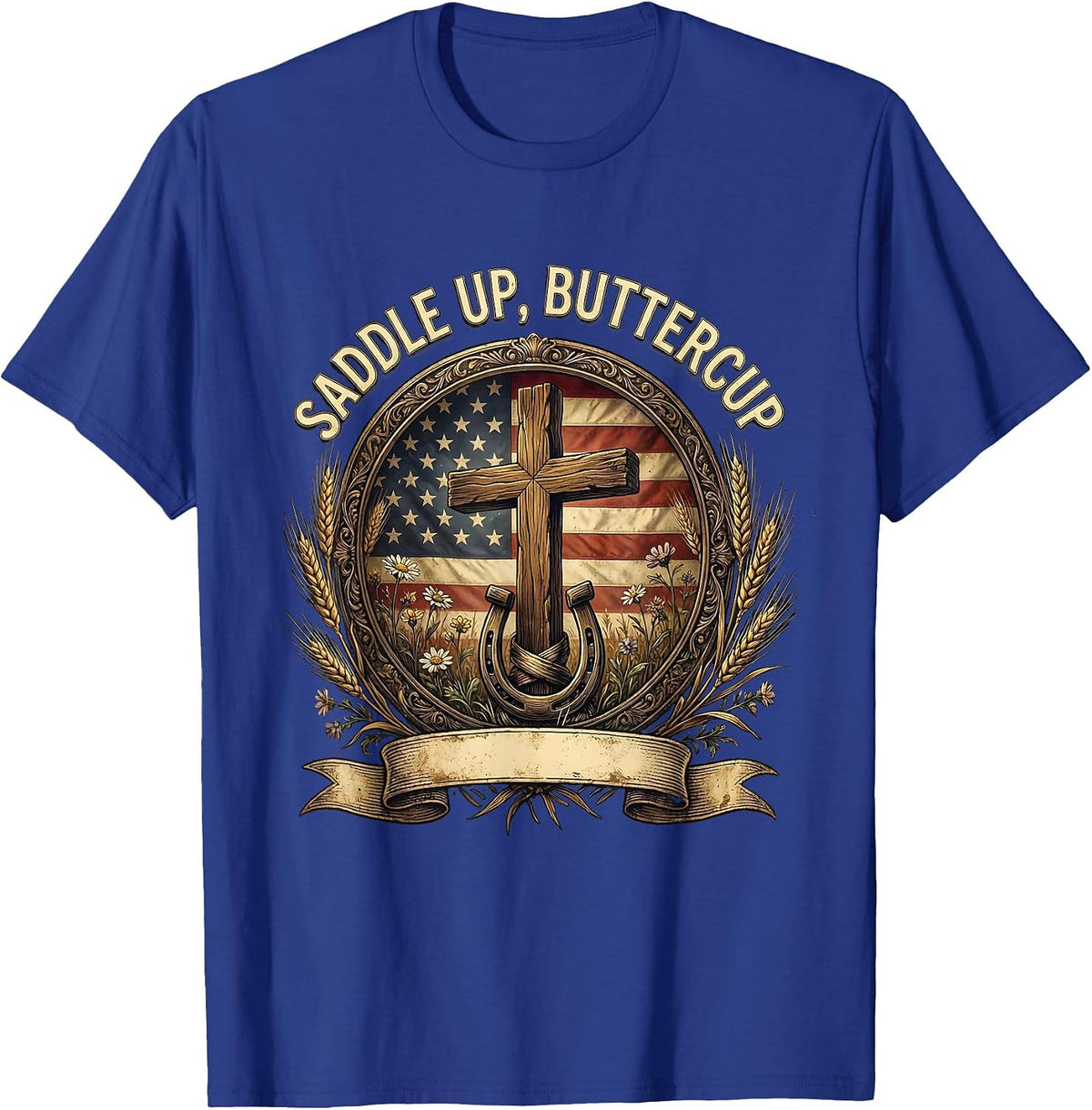 Men's Saddle Up Buttercup Country Women Design T-Shirt - Royal Blue