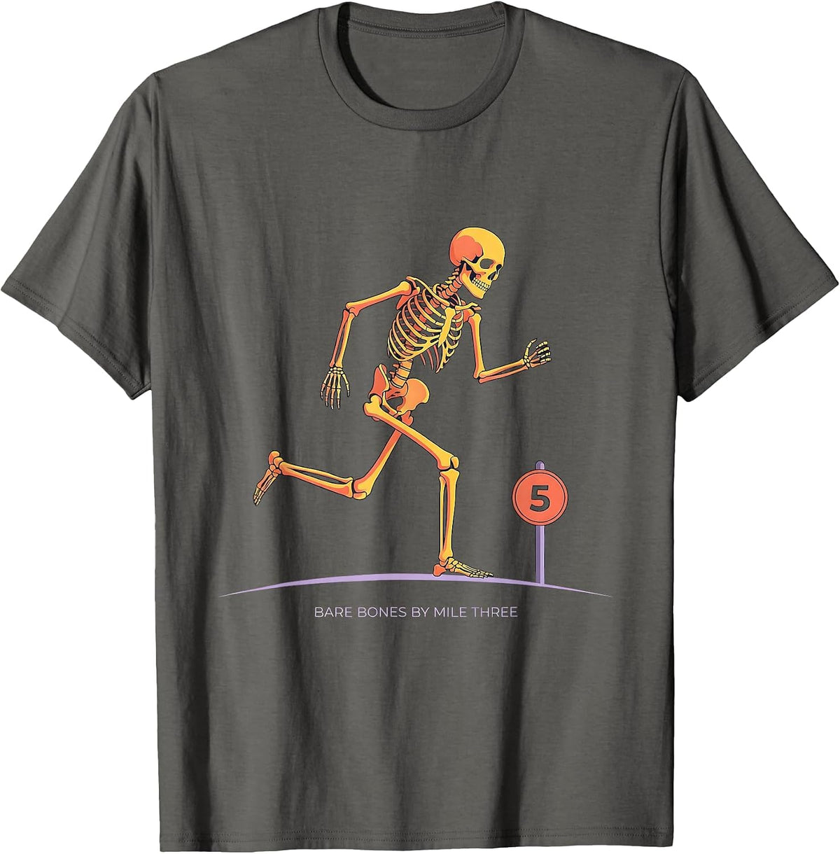 Men's Bare Bones By Mile Three Funny Halloween Running Skeleton 5K T-Shirt - Asphalt Grey