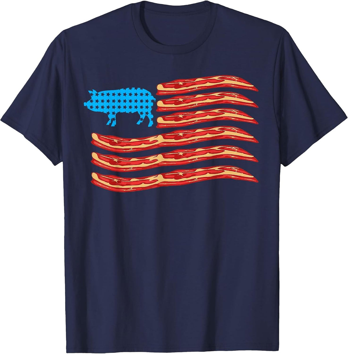 Bacon US Flag, Pig, Bacon Patriot T-Shirt - Navy Blue