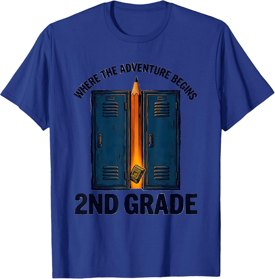Where The Adventure Begins 2nd Grade Teacher Back To School T-Shirt - Royal Blue