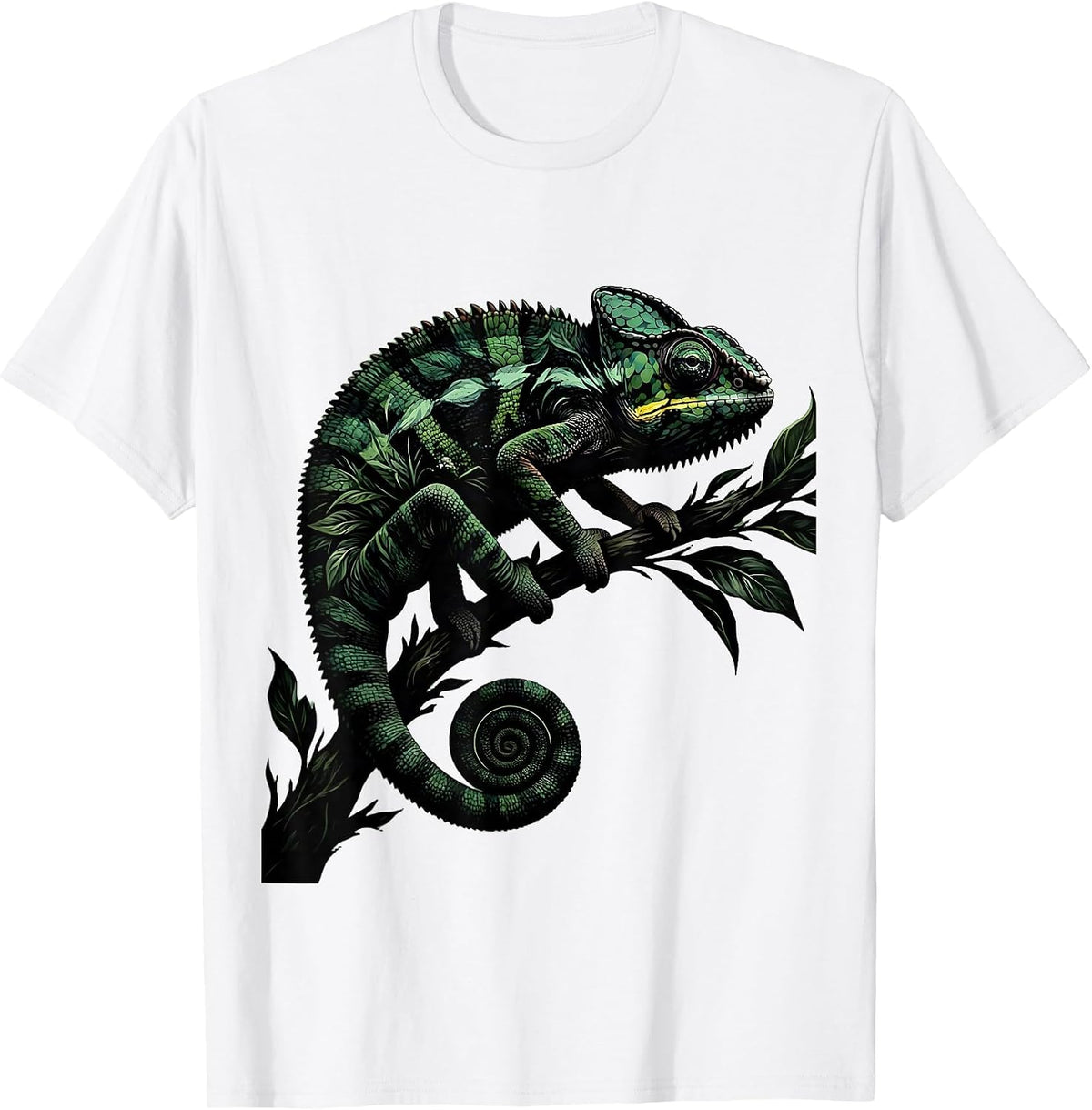 Men's Chameleon Camouflage Leafy Branch Nature Art T-Shirt - White