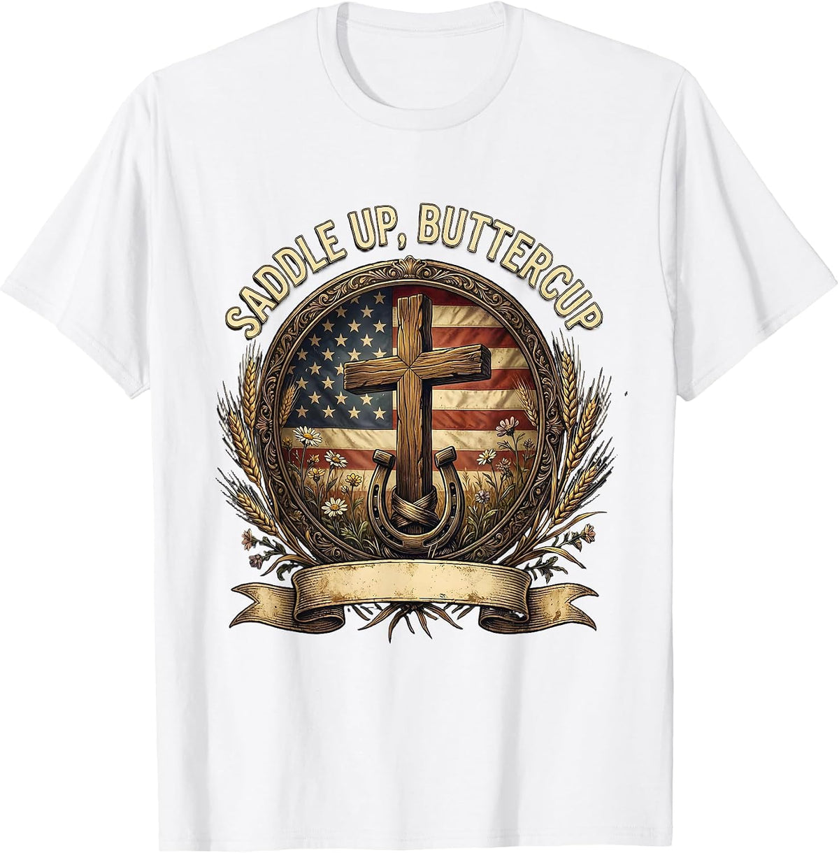 Men's Saddle Up Buttercup Country Women Design T-Shirt - White