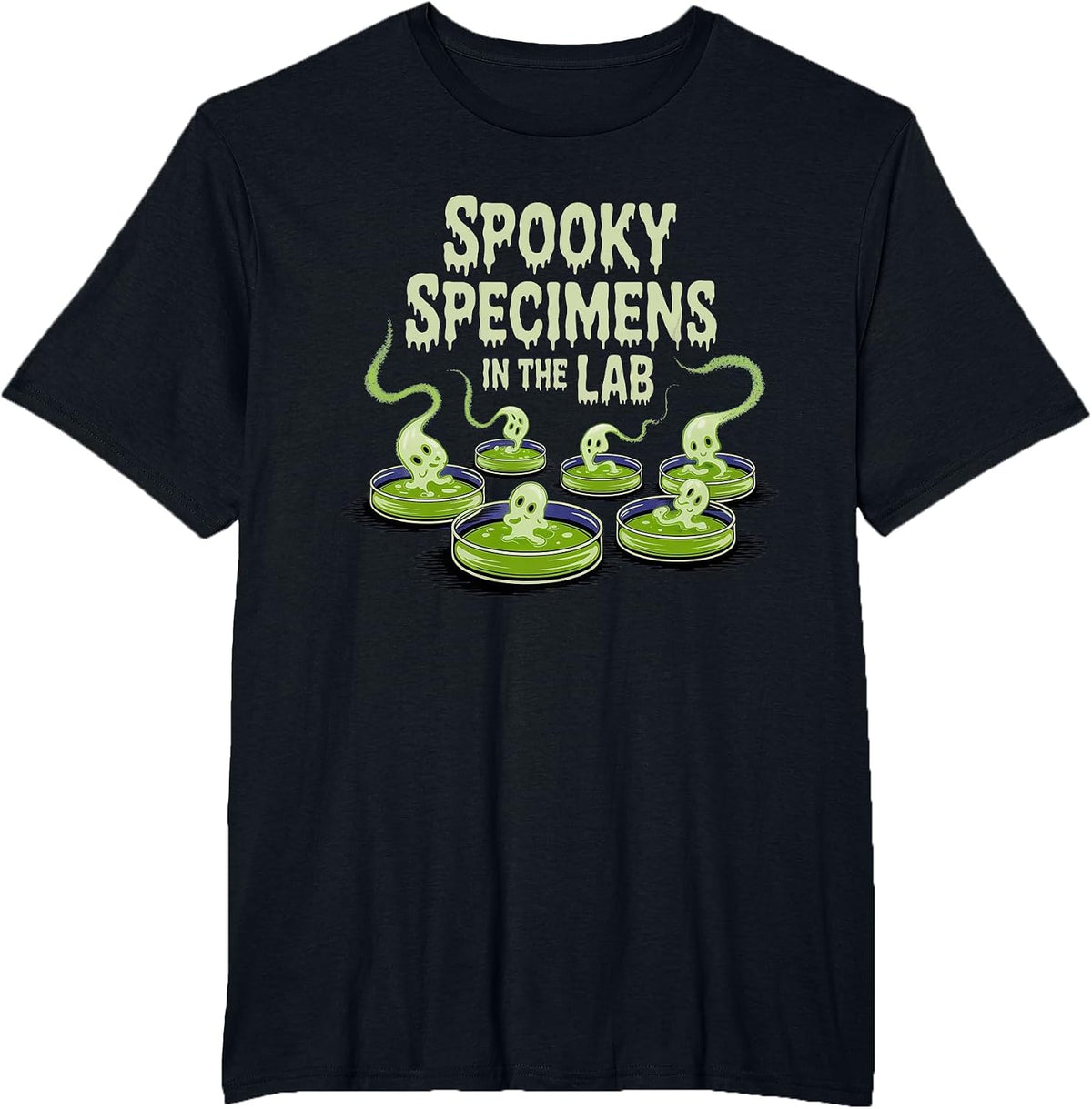 Spooky specimens in the lab, Biology, Microbiology Halloween T-Shirt - Black